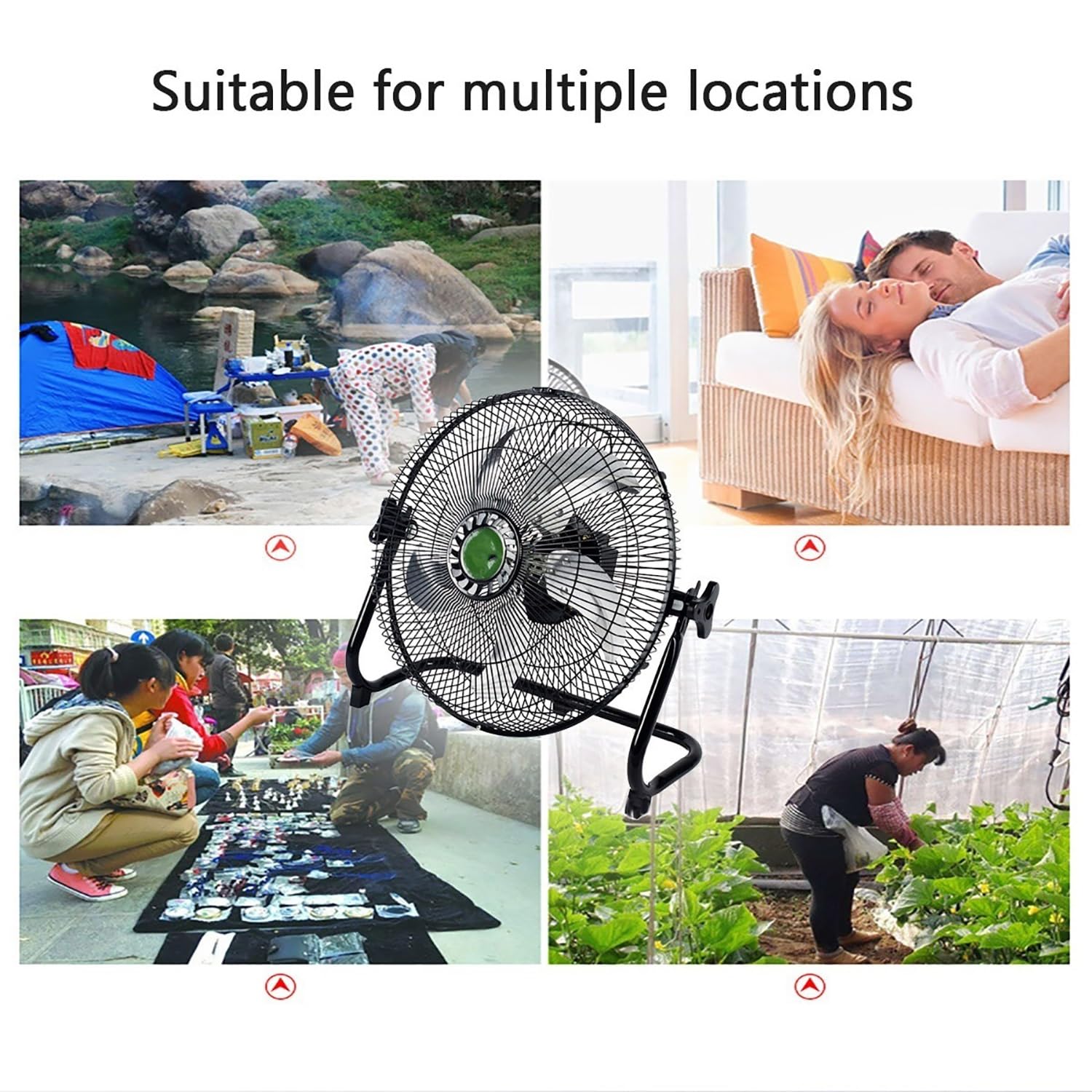 Ventilateur Solaire Portable 35,6 Cm 5 Pales Rechargeable - Ventilateur Extérieur Camping Avec Inclinaison 360°
