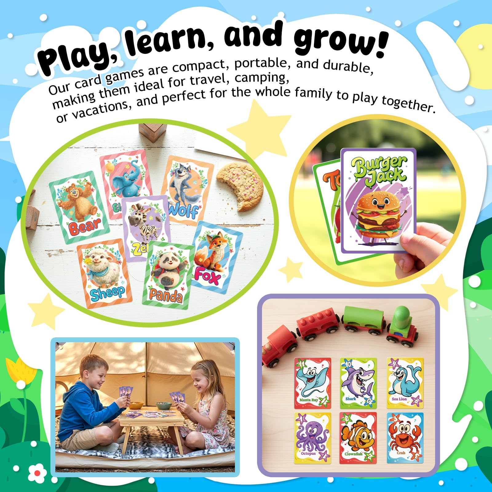 Jeux de cartes pour enfants : Go Fish, Old Maid, Slap Jack et Memory Match - 4 jeux de cartes classiques pour enfants pour une soirée de jeu en famille, parfaits pour les tout-petits, les