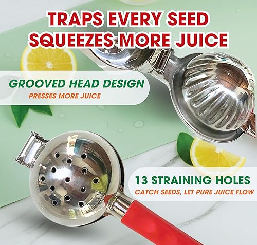 Miniatura 5 de Exprimidor de limón de mano de acero inoxidable, exprimidor de limón, exprimidor de lima con tamaño de tazón grande y asas antideslizantes,