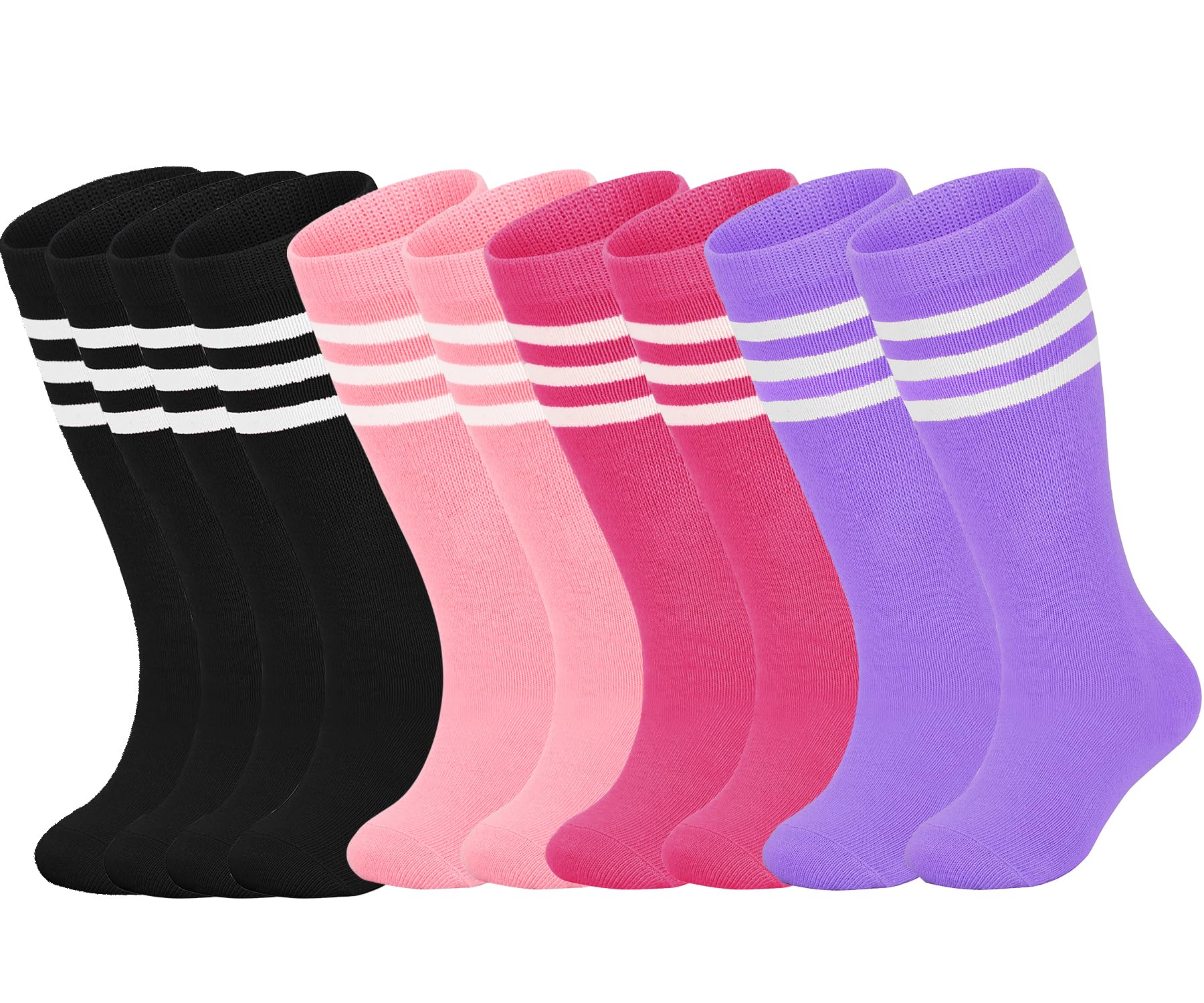 ENBAOHUI Toddler Soccer Kids Girls Boys Soccer Knee High Socks 2*Black/Pink/Purple/Rose 7-11 Yeas Old