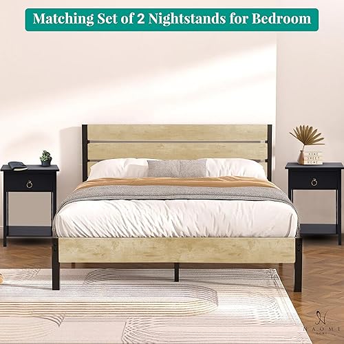 Miniatura 6 de Naomi Home Mesa auxiliar de madera con estante de almacenamiento, mesitas de noche para dormitorios, mesita de noche pequeña, mesa auxiliar con