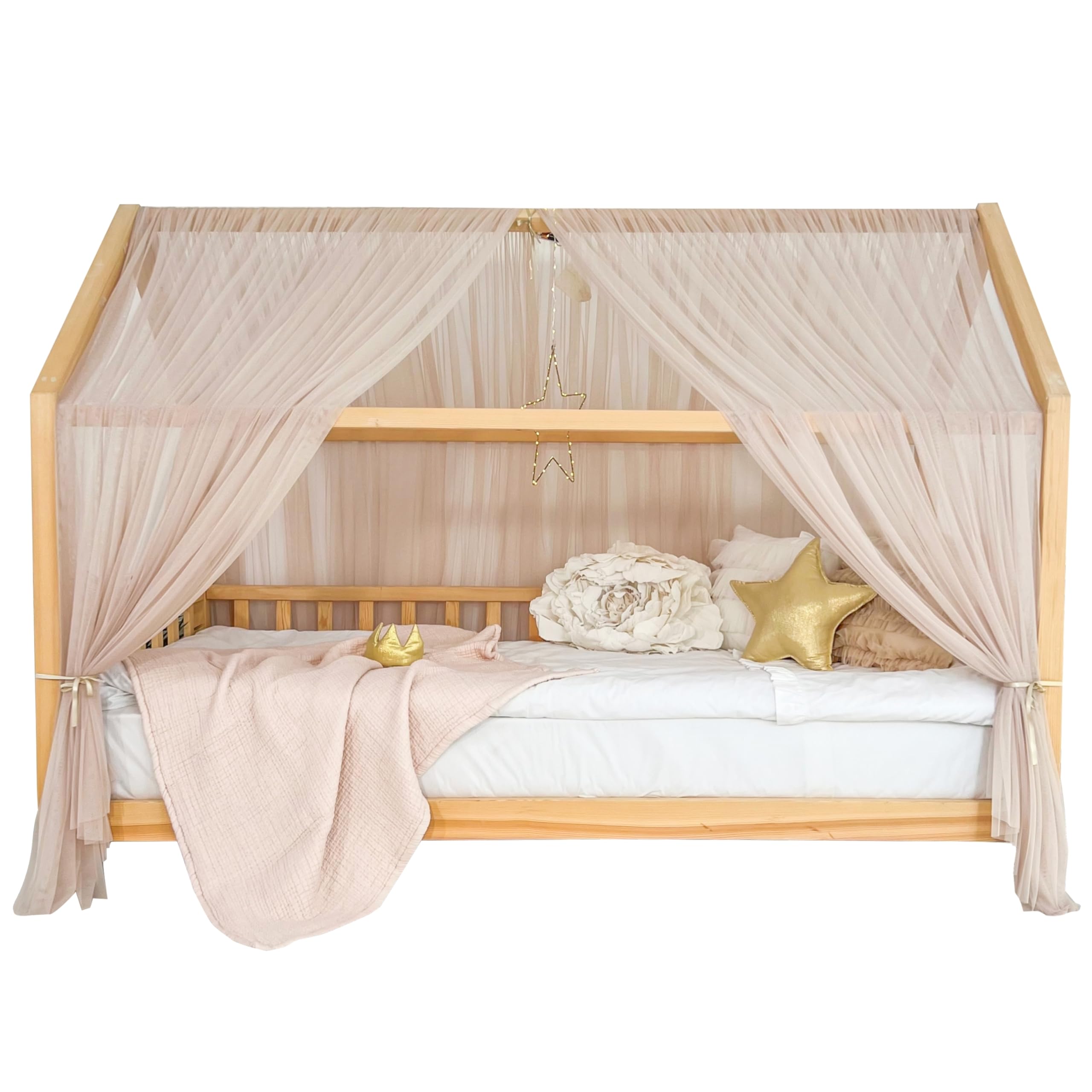Montessori - Toldo de cama para habitación de los niños, toldo de tul suave, decoración de cama de suelo para niños, tienda de campaña de lectura, rincón de juego (piedra rosada, 380 cm, juego