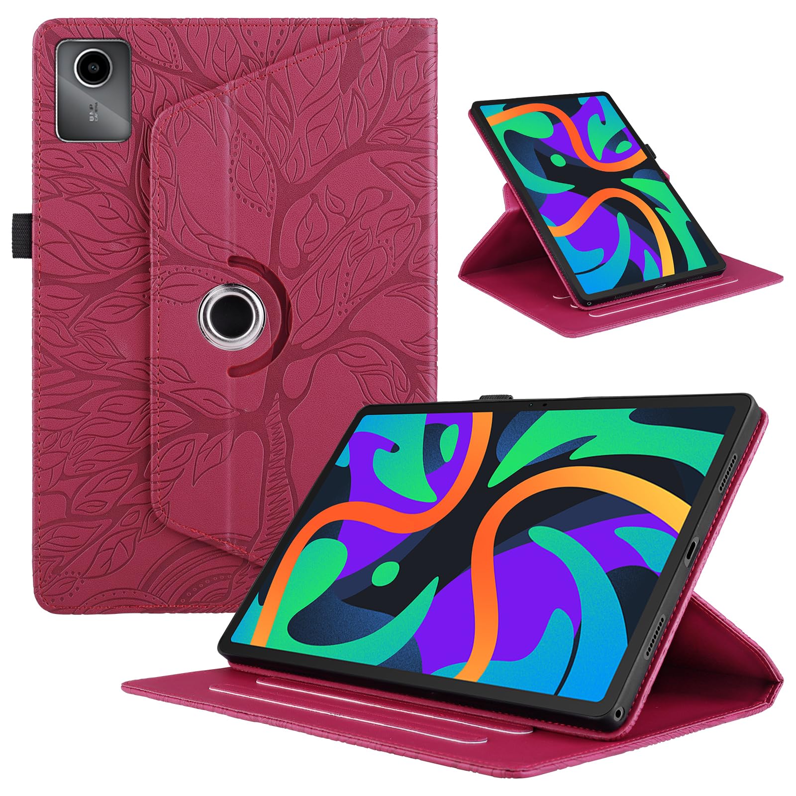 Funda para Samsung Galaxy Tab S9/ S8/ S7 11" (SM-X710/X700/T870) PU Cuero Tablets Protectora Cover 360°Carcasa Giratoria de ángulo Múltiple Stand Función Tablets Funda,Rojo Árboles — view 97