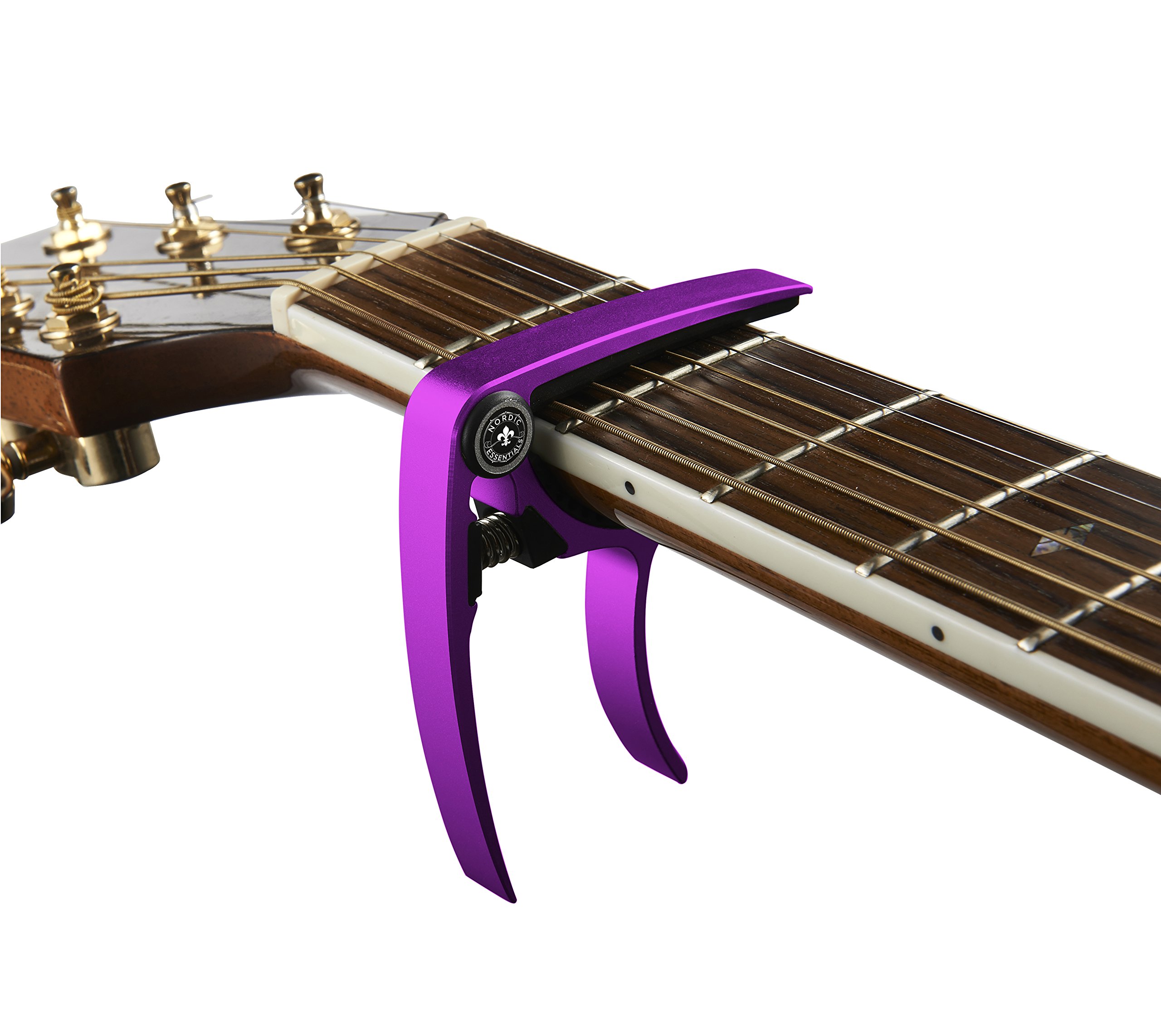 Capotasto per chitarra (confezione da 2) per chitarre, ukulele, banjo, mandolino, basso - Realizzato in lega di alluminio ultraleggera (1,2 once!) per strumenti a 6 e 12 corde - (Rosa+Viola)