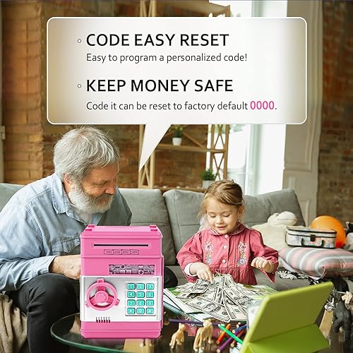 Miniatura 2 de Vcertcpl - Alcancía de cajero automático para niños y niñas, mini cajero automático caja de ahorro de dinero con contraseña, tarro de dinero seguro