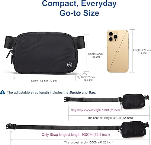 Miniatura 7 de Pander Riñonera con cremallera bidireccional de nailon para mujer, riñonera repelente al agua, bolsas cruzadas con correa ajustable (negro).