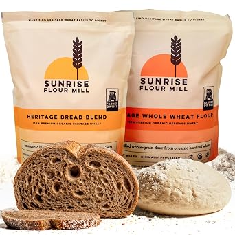 Sunrise Flour Mill Heritage Organic Bread Flour Blend & Whole Wheat Flour 80 Ounce Pack of 2 - Non-GMO, Kosher, Grown Without Glyphosate, Unbleached, High Protein, Superior Baking