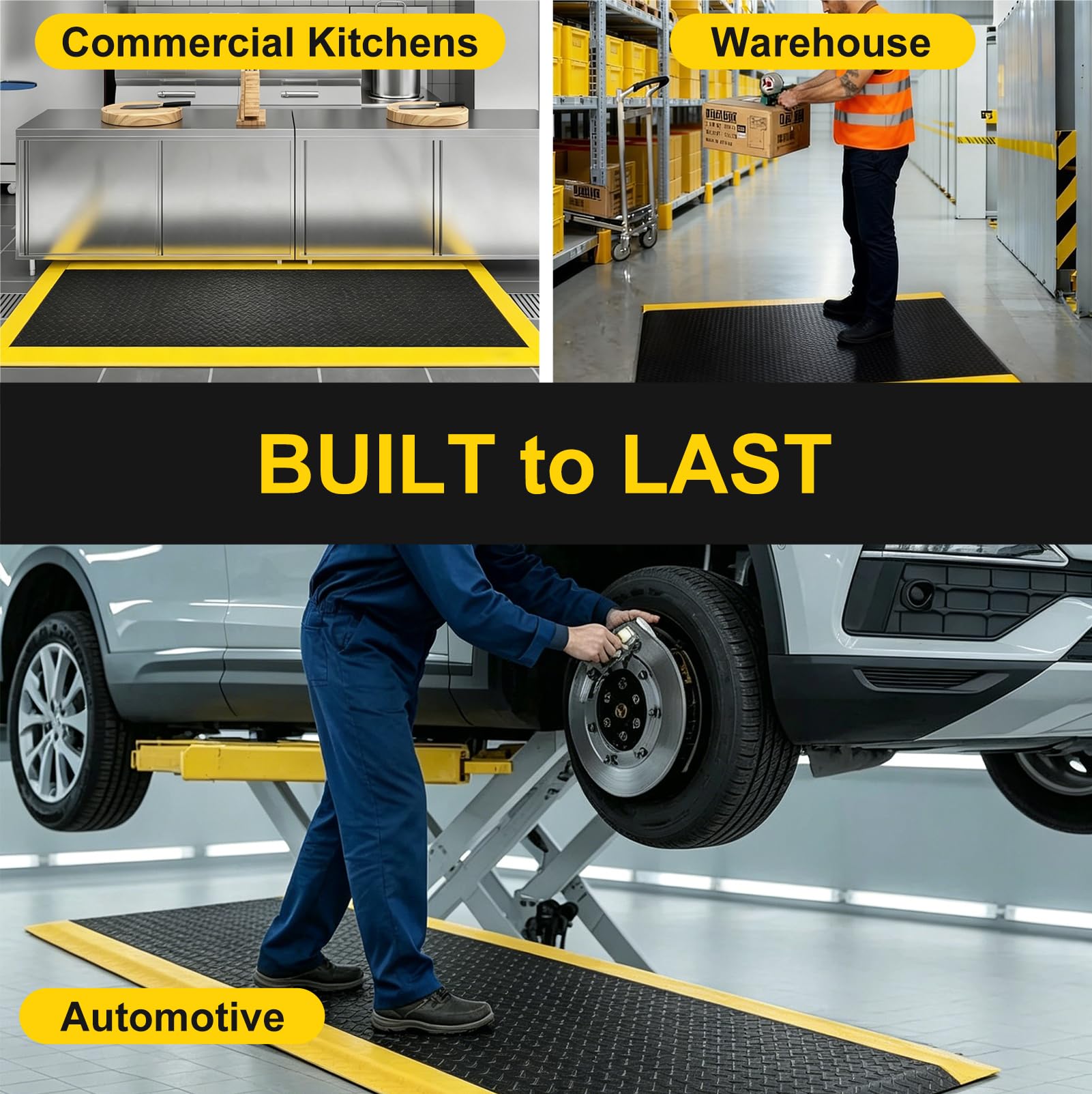Tapis anti-fatigue - 90 x 150 cm - 24 mm d'épaisseur - Tapis de travail industriel avec surface en PVC antidérapante et base en caoutchouc - Tapis ergonomique pour atelier, garage