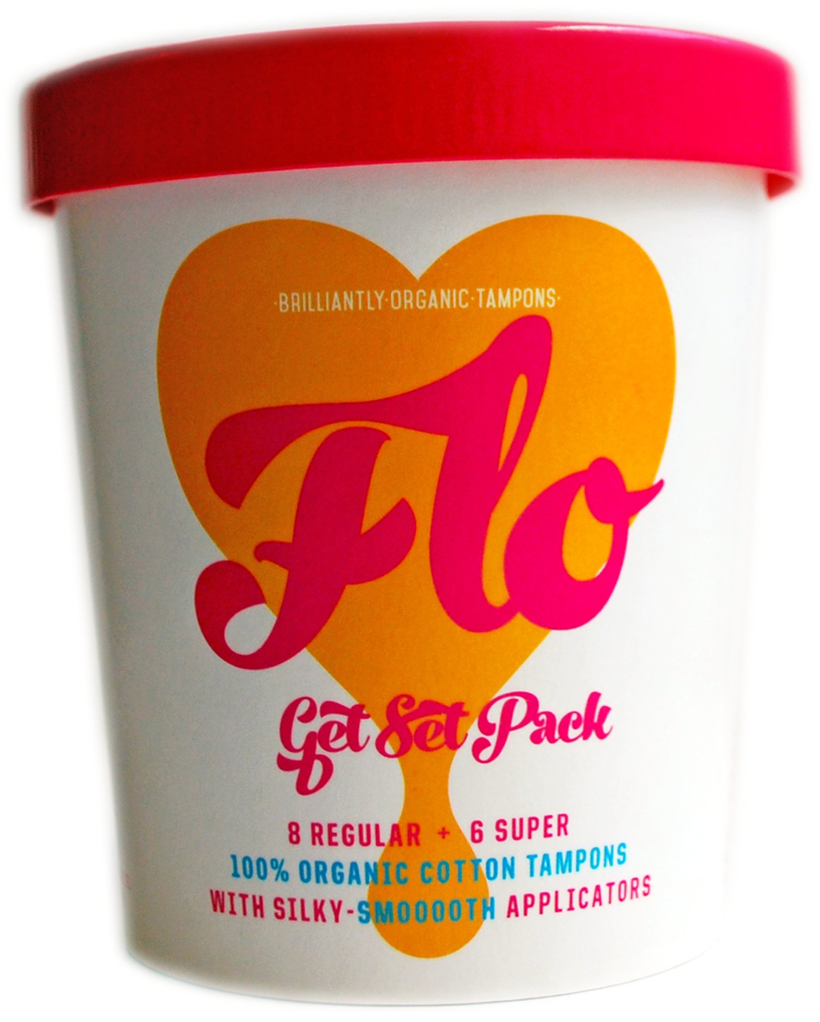 FLO Organic Tampons - Soft Compact Applicators, Combo Pack (14 Tampons: 8 Regular + 6 Super)