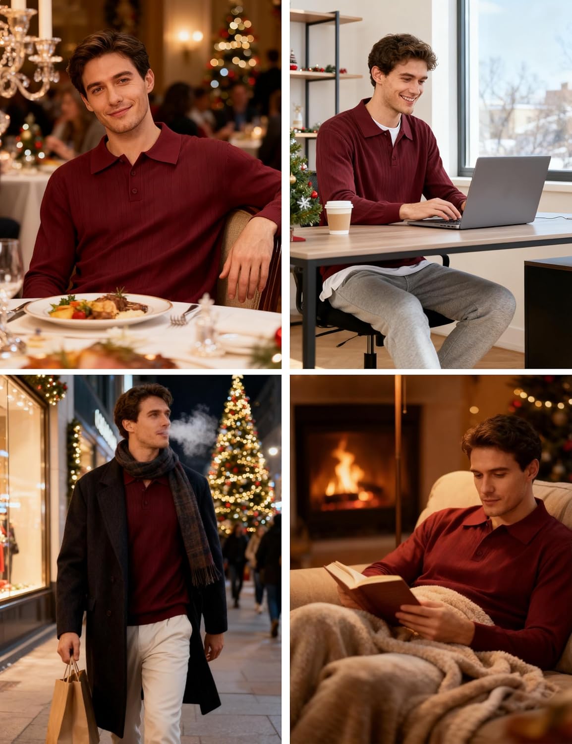 Cotrasen Mens Knit Polo Sweaters Long Sleeve Polo Lightweight Casual Button Dress Collar Pullover Cozy Textured Sweaters - Image 2