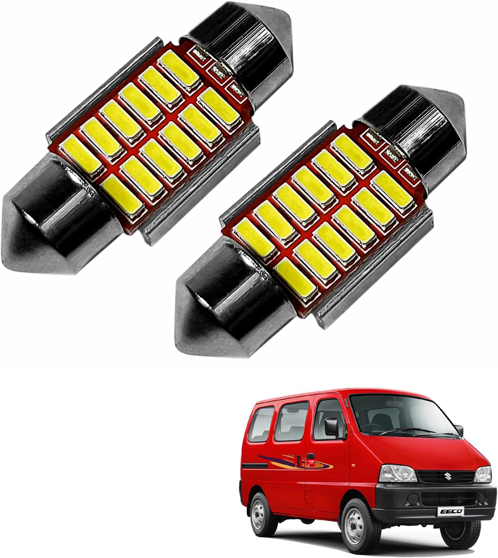 Car Interior 12 SMD Extremely Bright Dome LED Interior Roof Light Reading Bulb Lamp For Maruti Suzuki Eeco (5W, White, 2 Pcs)