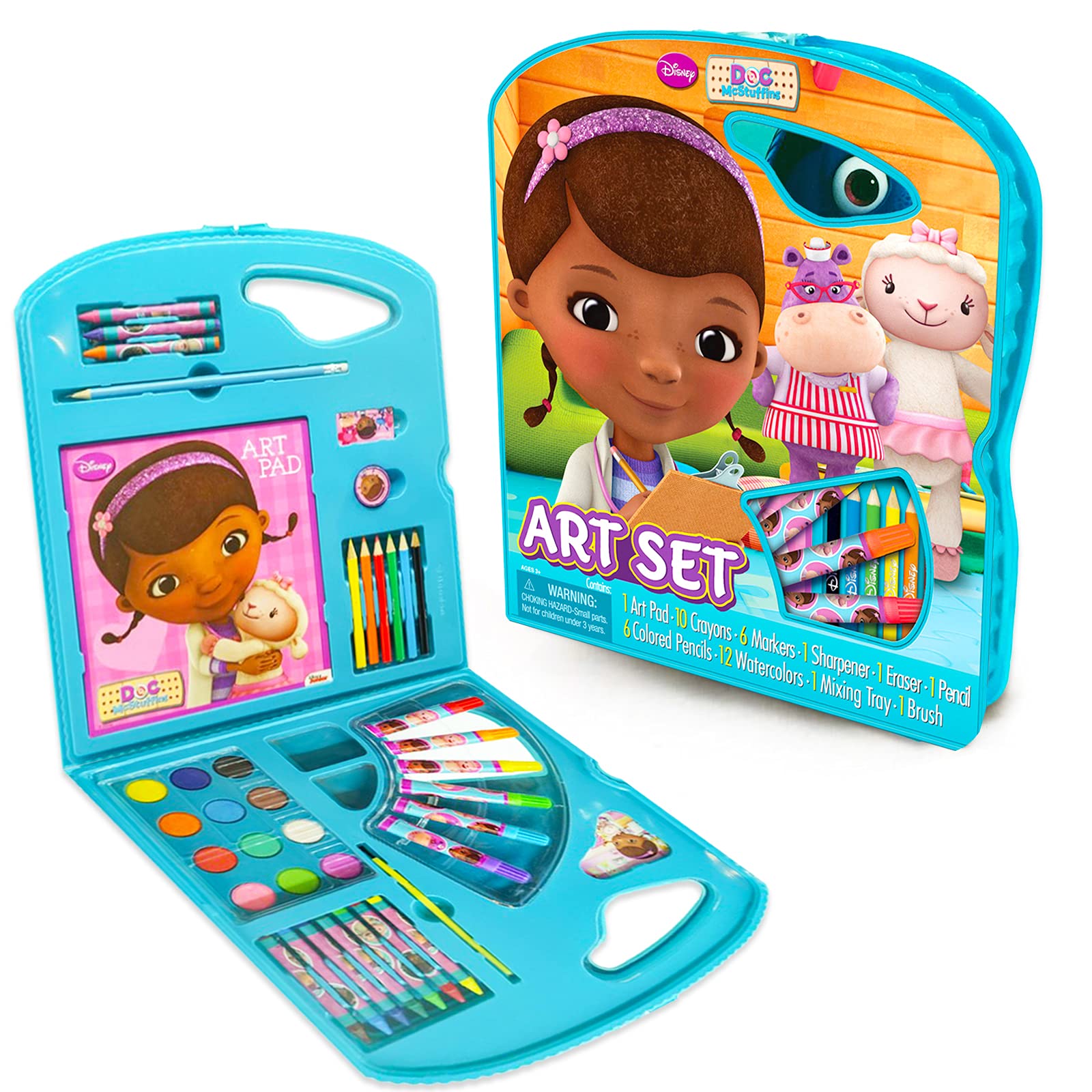 Disney Doc McStuffins Coloring Art Activity Super Set - Giant 40 Pc Doc McStuffins Arts and Crafts Activity Kit for Kids and Toddlers with Watercolors, Colored Pencils, Brush, and More