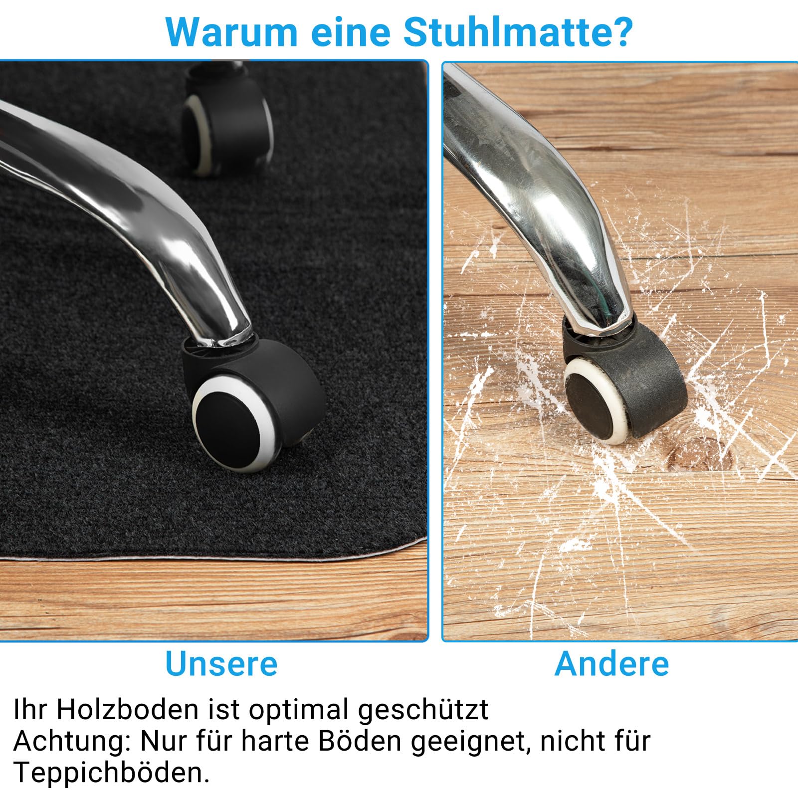 COSYLAND Bodenschutzmatte, Stuhlmatten Bürostuhlunterlage, Multifunktionaler Stuhlteppich, Büromatte für zu Hause, Büro，Schwarz