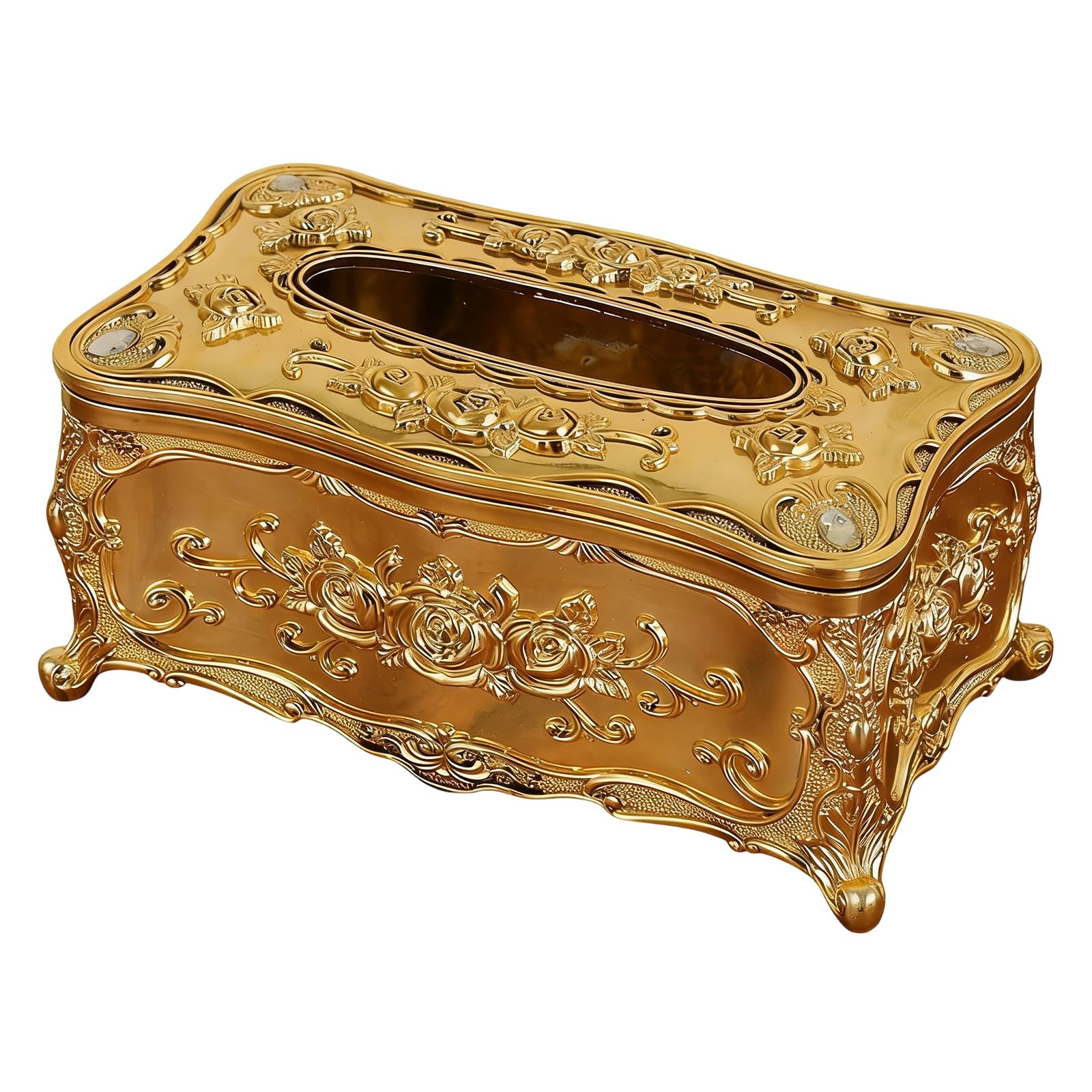 Buxuaaaa Gold Tissue Holder Featuring Easy Access Lid And Finish For Kitchen Living Room Use Embossed Pattern Tissue Box Finish Easy Access Bathroom Kitchen