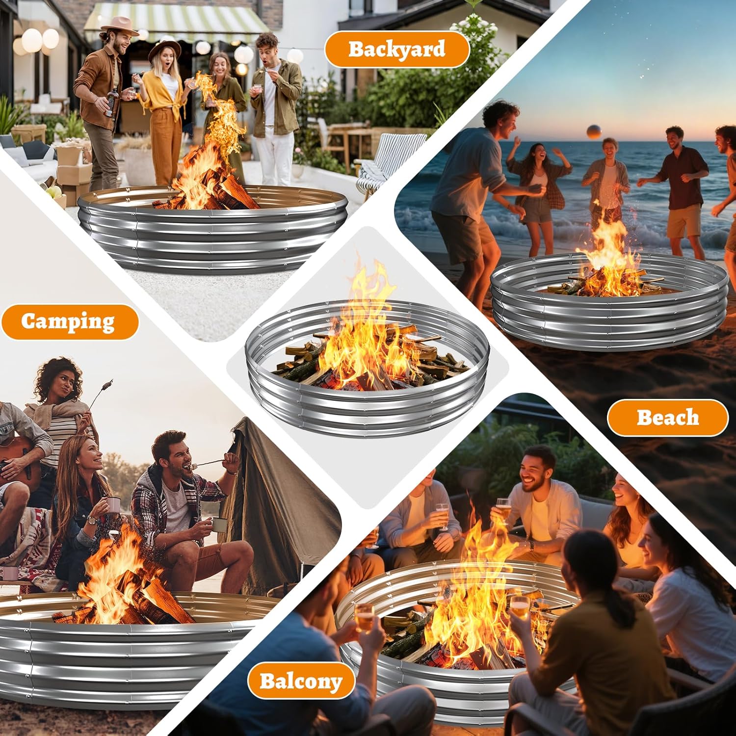 Large Metal Fire Pit Ring/Bonfire Fire Ring- 6 FT Diameter, 0.7 MM Thick,1 ft High, Durable and Stylish for Outdoor Fire Pits,Patios and Camping (Silver, 6X6X1 ft)