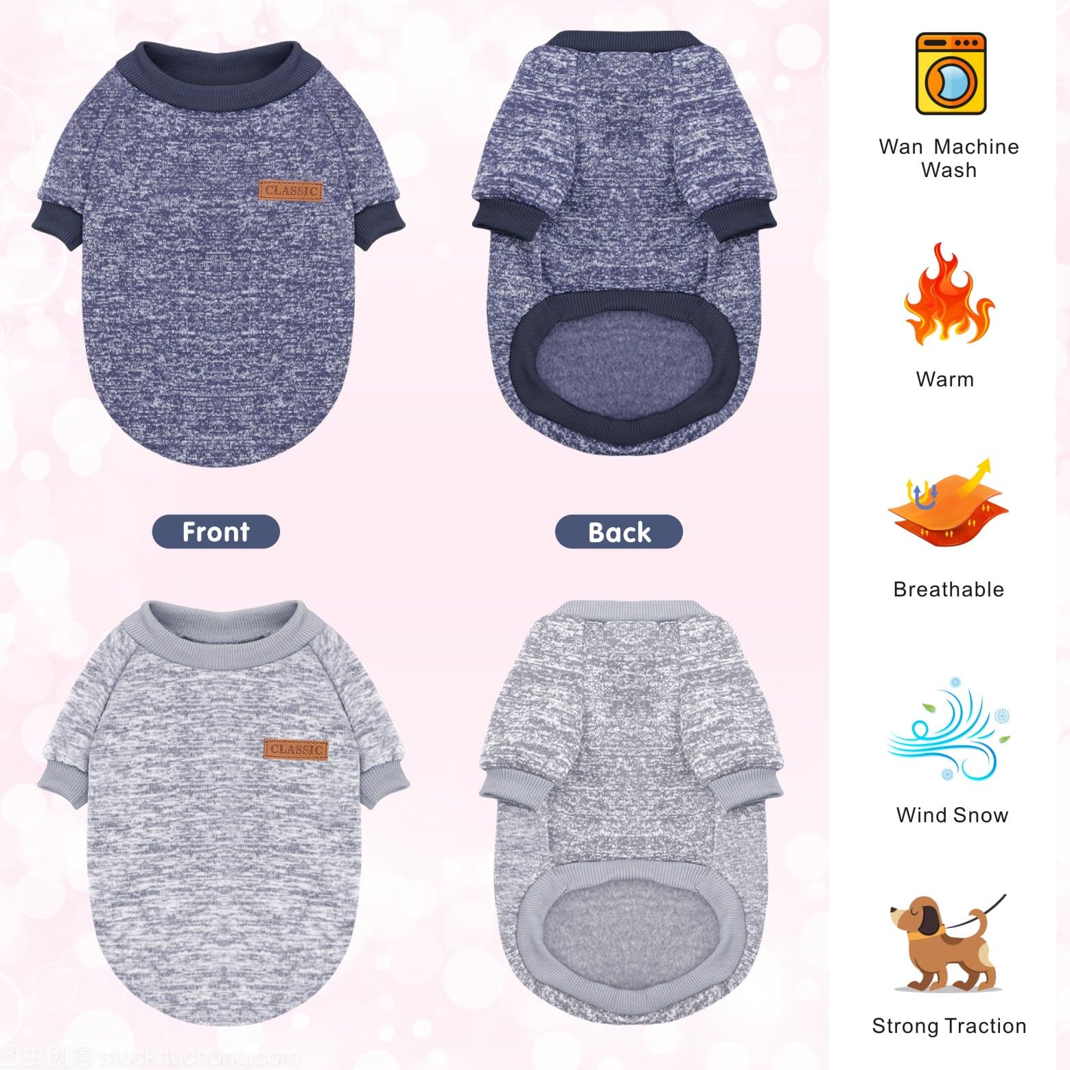 Idepet Maglione per animali domestici (Grigio BluNavy, L)