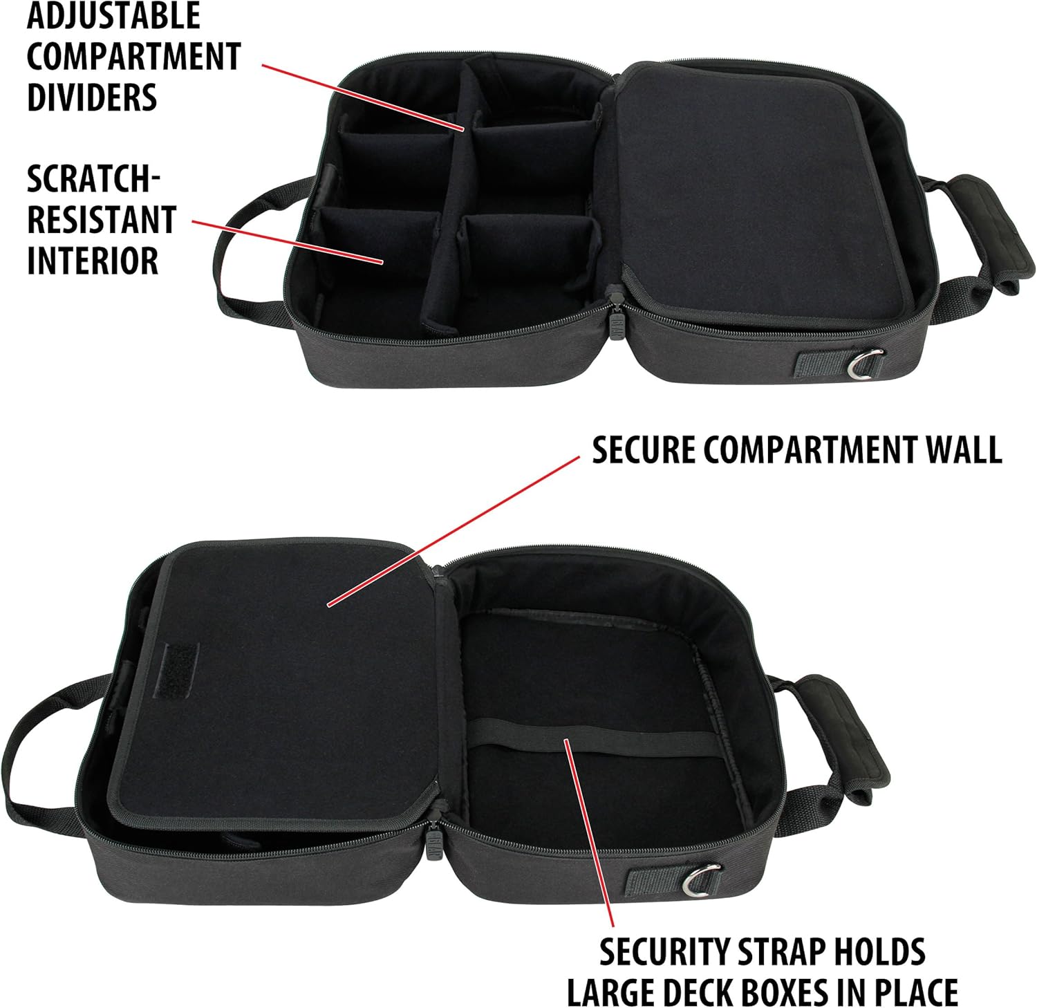 USA Gear Card Deck Storage Bag Compatible with TCG and CCG Deck Games - Card Protector Bag with Padded Shoulder Strap, Customizable Interior, Weather Resistant - Fits Boxes and Loose Cards - Black