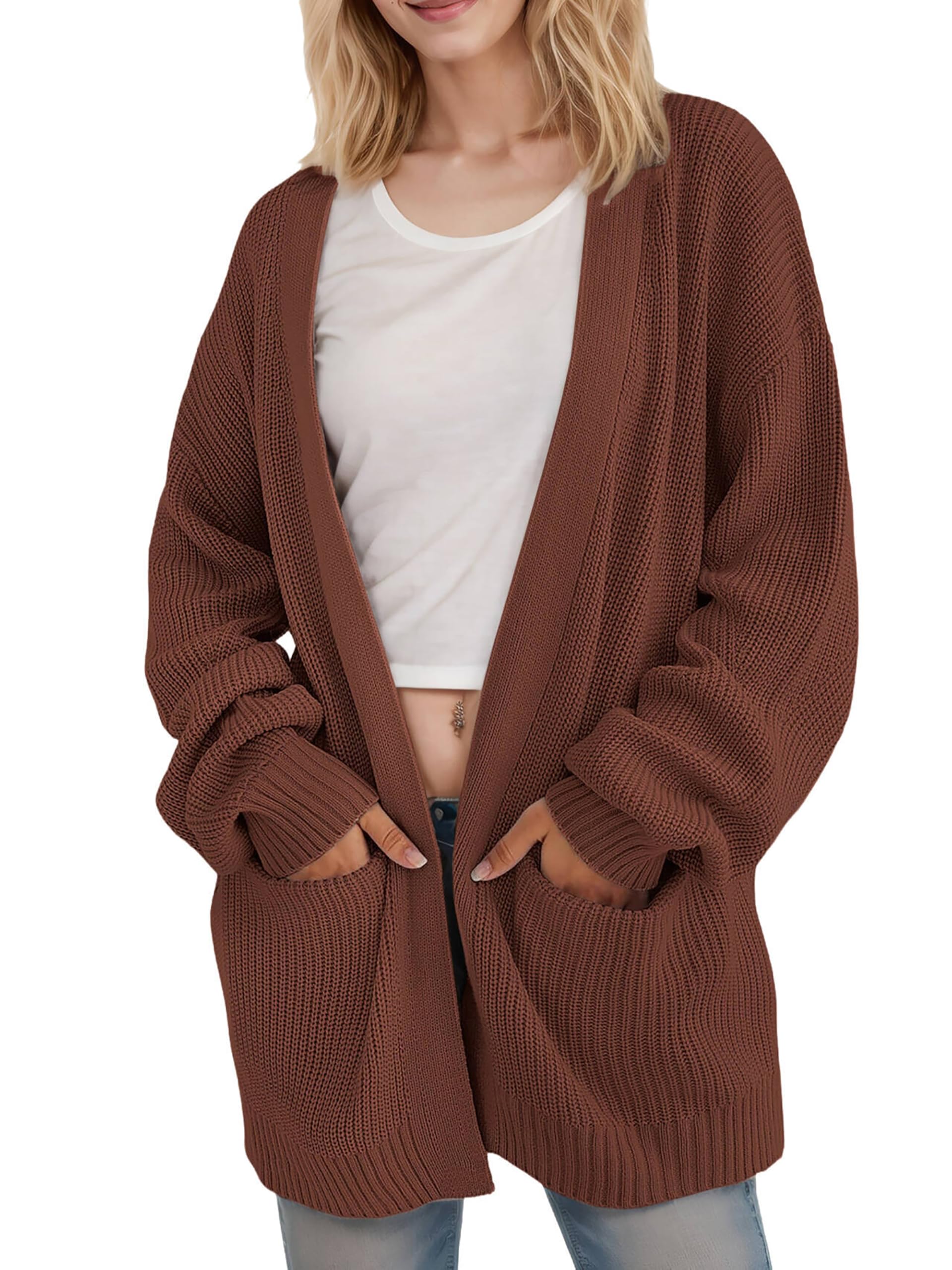 Jhsnjnr Cardigan Damen Oversize Casual Offene Front Strickmantel Pullover Herbst Langarm Warme Grobstrick Strickjacke