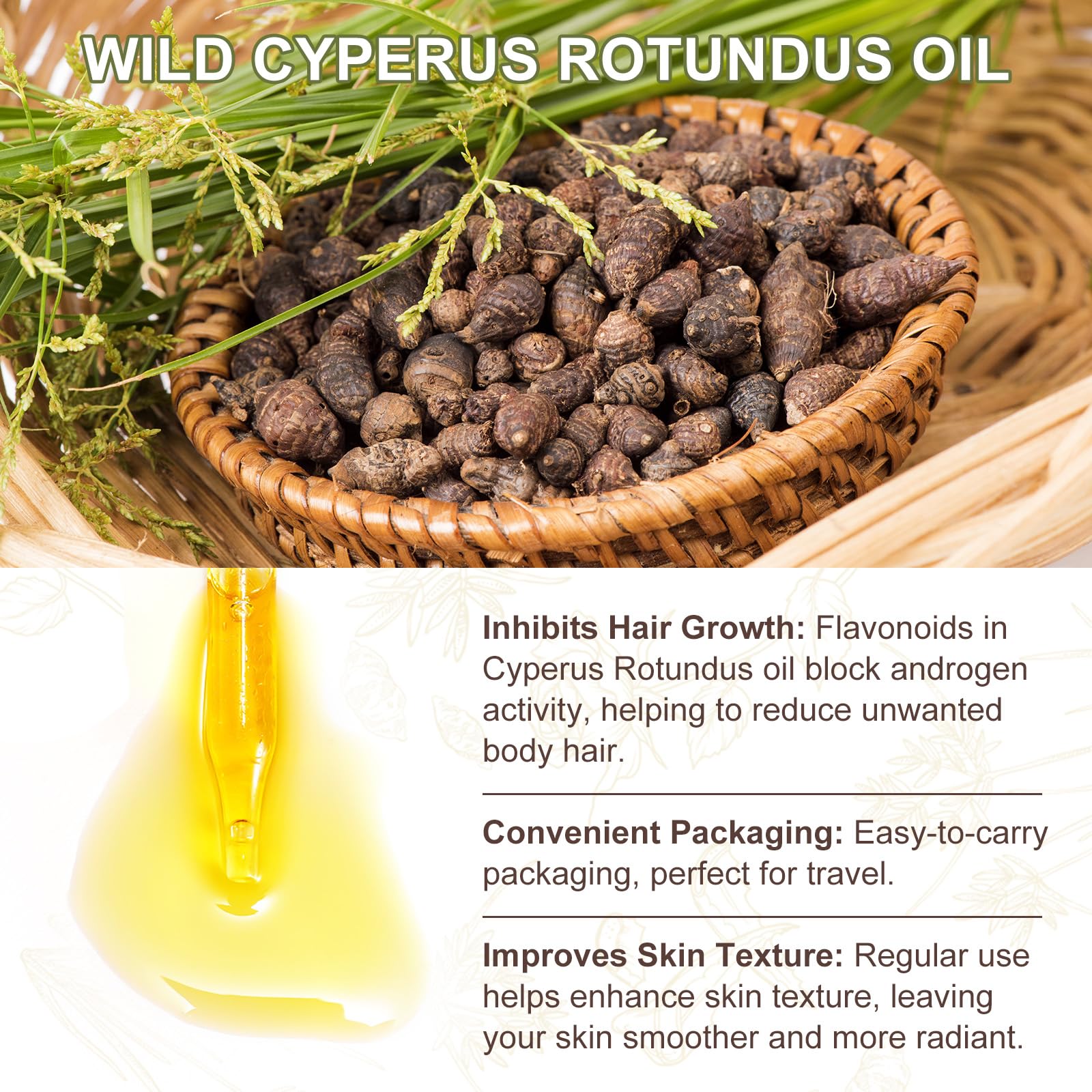 Cyperus Rotundus Oil for Hair Removal 2 Pack, Reduces Unwanted Body Hair Growth - Image 3
