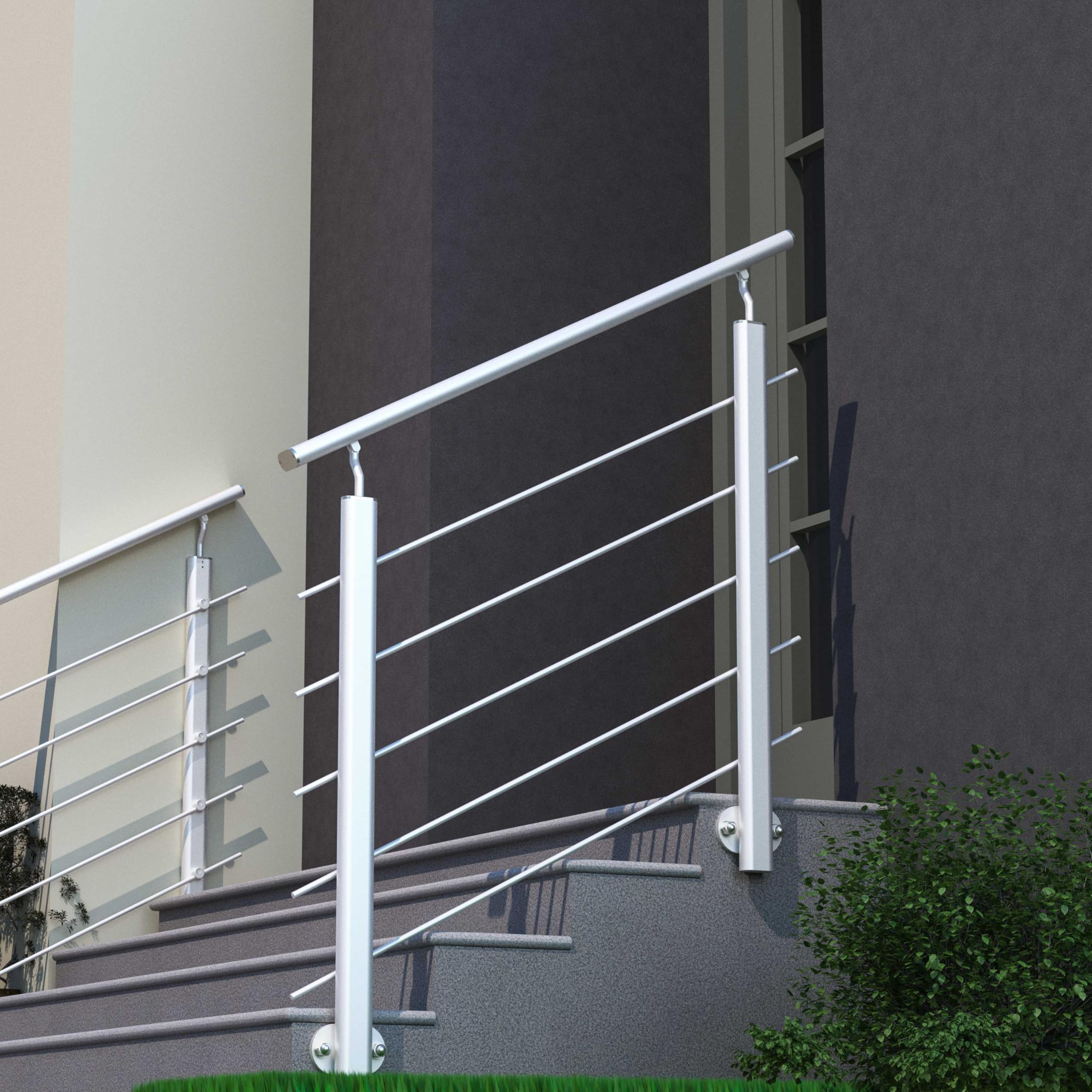 AICA Barandilla de Aluminio, 100 cm Pasamanos de Escaleras, Parapeto de Aluminio con 5 travesaños para balcón, escaleras, interior y exterior - fijaciones lateral