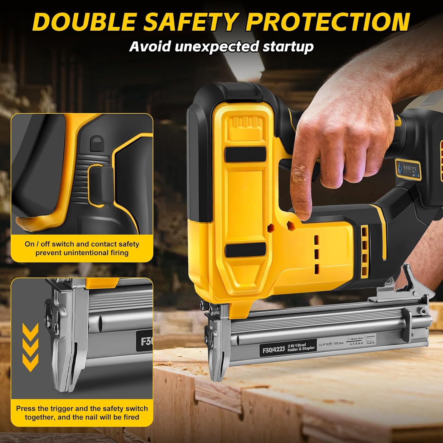 18GA Cordless Brad Nailer Compatible with Dewalt 20V Battery, 2 in 1 Brushless Nail Gun/Staple Gun with 500 Nails and 500 Staples Battery Powered for Home Improvement DIY Woodworking (No Battery)
