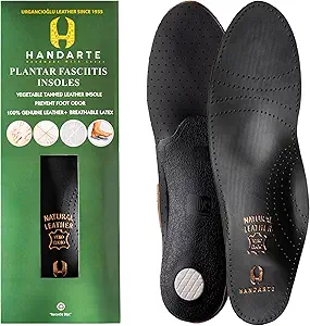 HANDARTE Leather Plantar Fasciitis Insoles | High Arch Support Inserts for Men/Women | Overpronation Insoles for Flat Feet & Metatarsalgia Relief | Anti Odor - Durable - Anti Slip (US W9.5/M8 | EU41)
