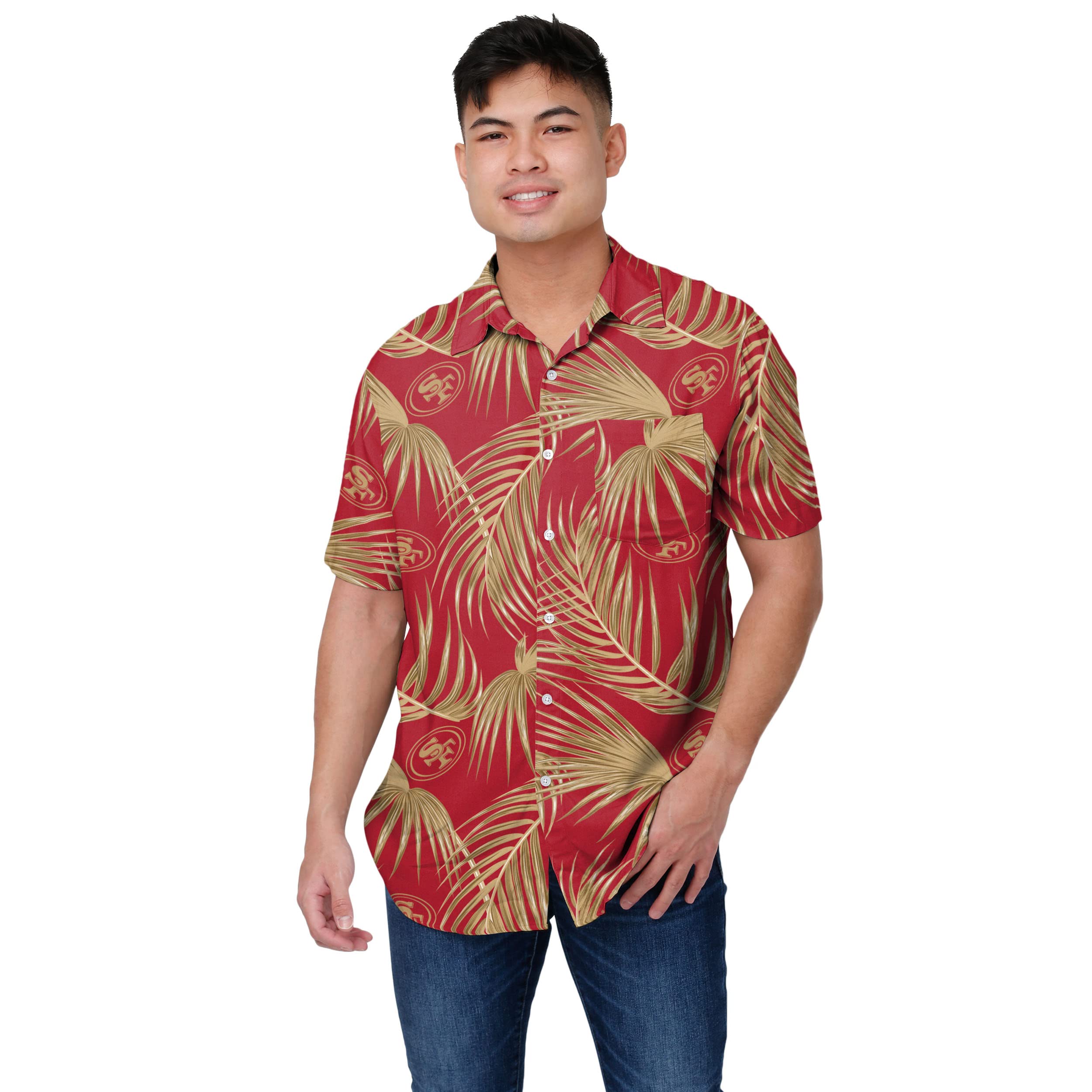 FOCO San Francisco 49ers NFL Mens Hawaiian Button Up Shirt - XL