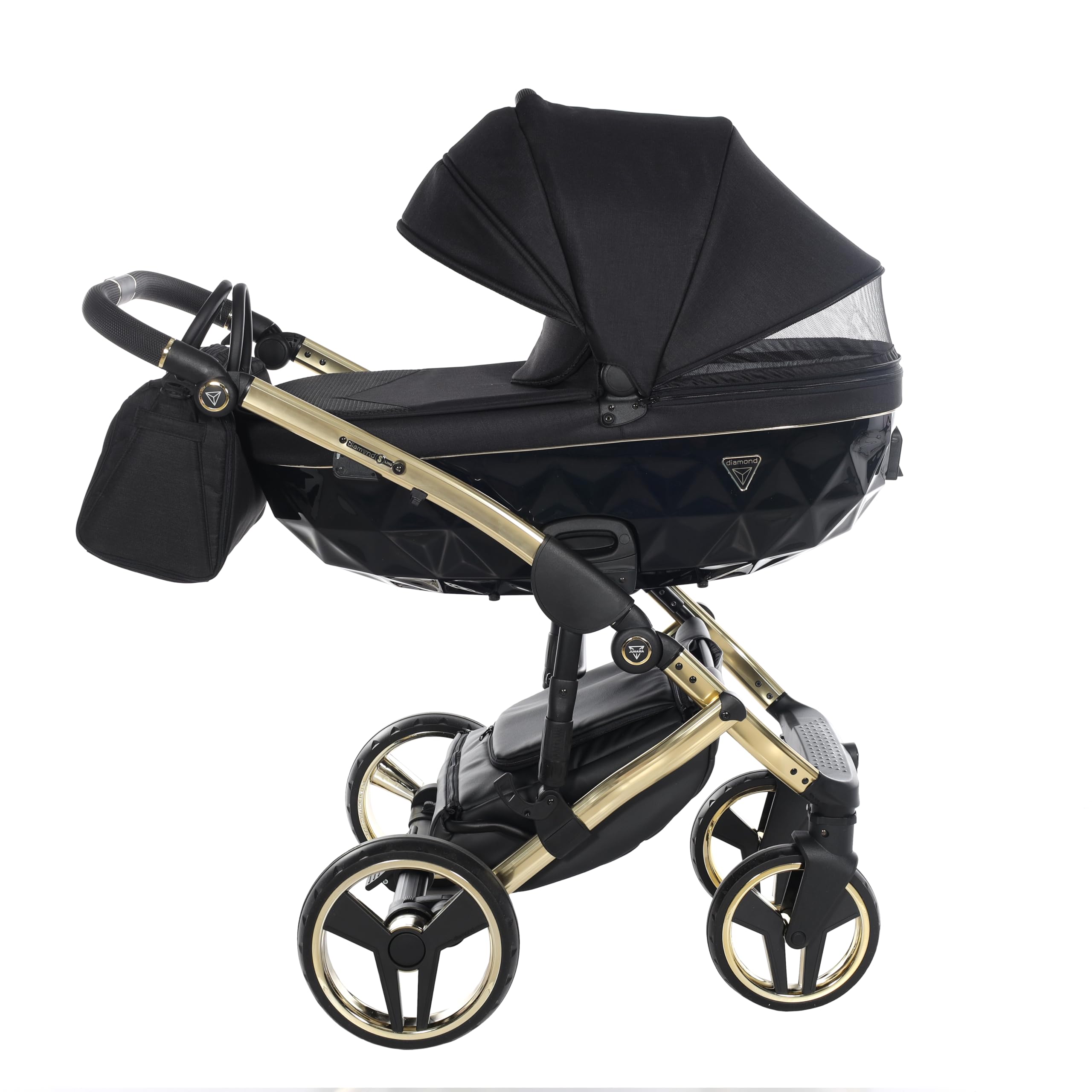 Junama Passeggino TRIO Diamond S 2in1 3in1 4in1 (02 - nero e oro, 4in1 con base ISOFIX)