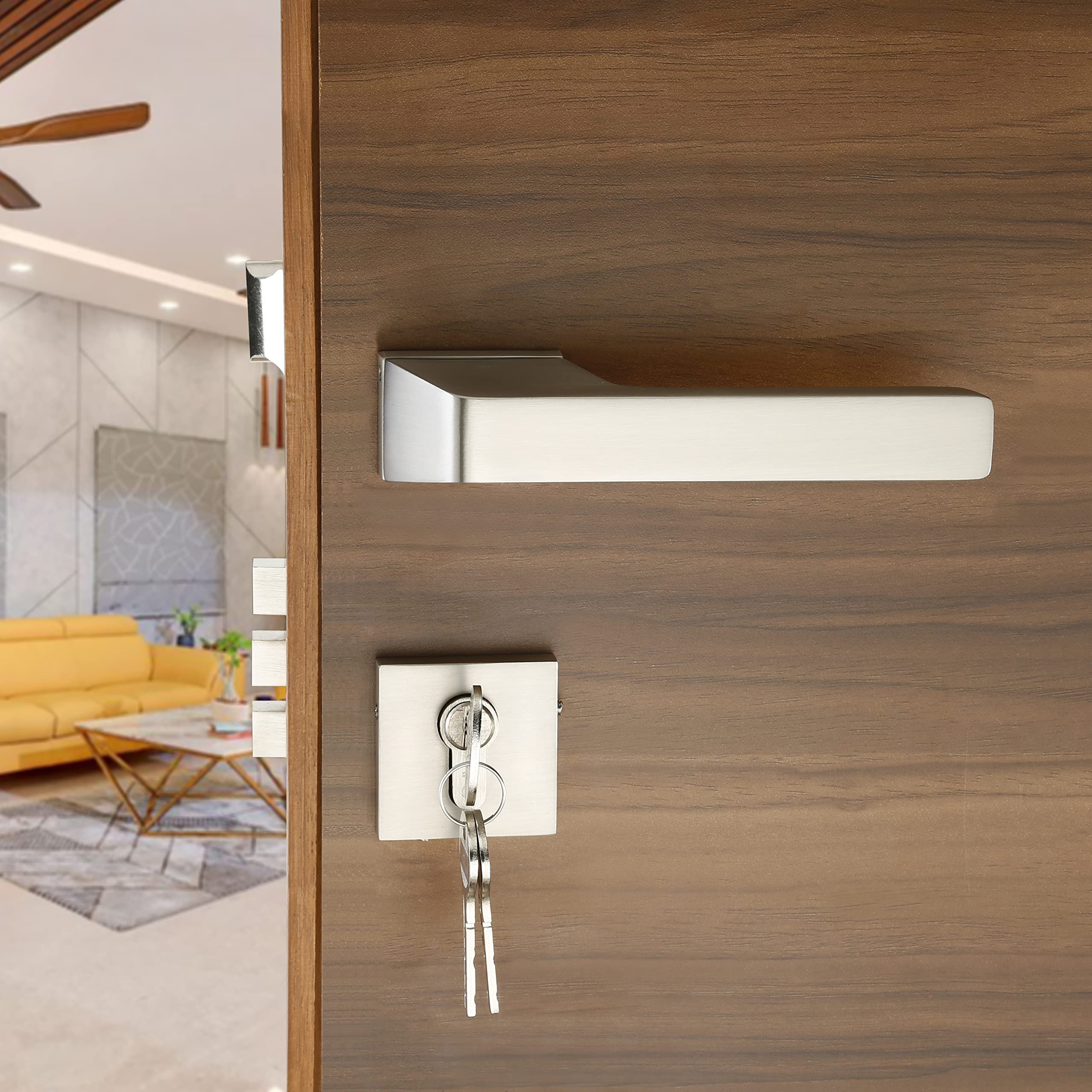 LAPO Mortise Door Lock for Home Main Door & Bedroom with Handle | Heavy-Duty 70mm Cylinder | Left-Right Fit 30-50mm Door Home Office Hotel | 3 Brass Keys | 50x85mm Body | Matt Finish | Ro-154 — Amazon image 4