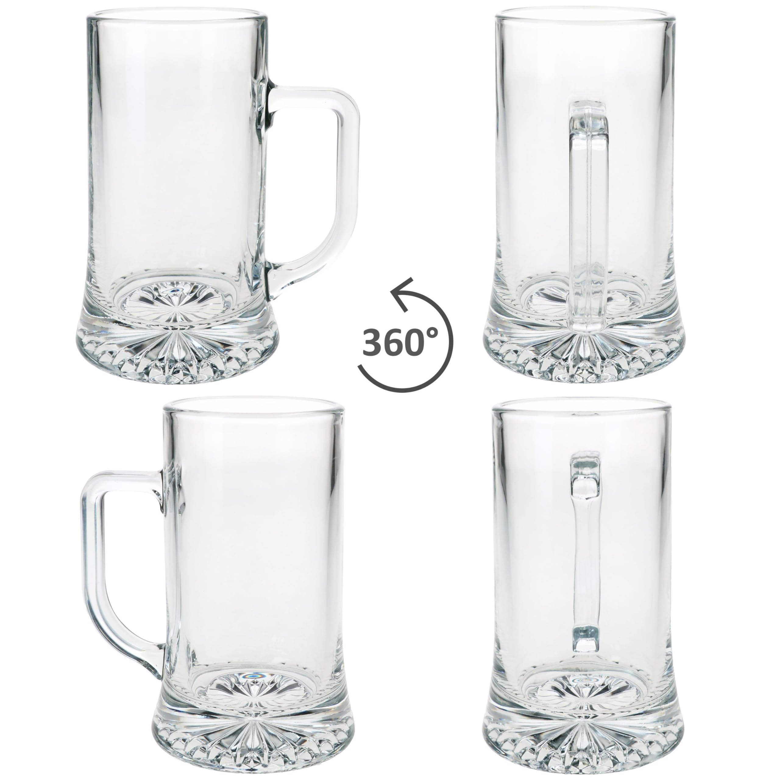 MamboCat Akki - Set di 12 boccali da birra da 0,4 l, altezza 15,7 cm, per 12 persone, in vetro con fondo a stella e manico, bicchieri da birra trasparenti da 400 ml, per feste