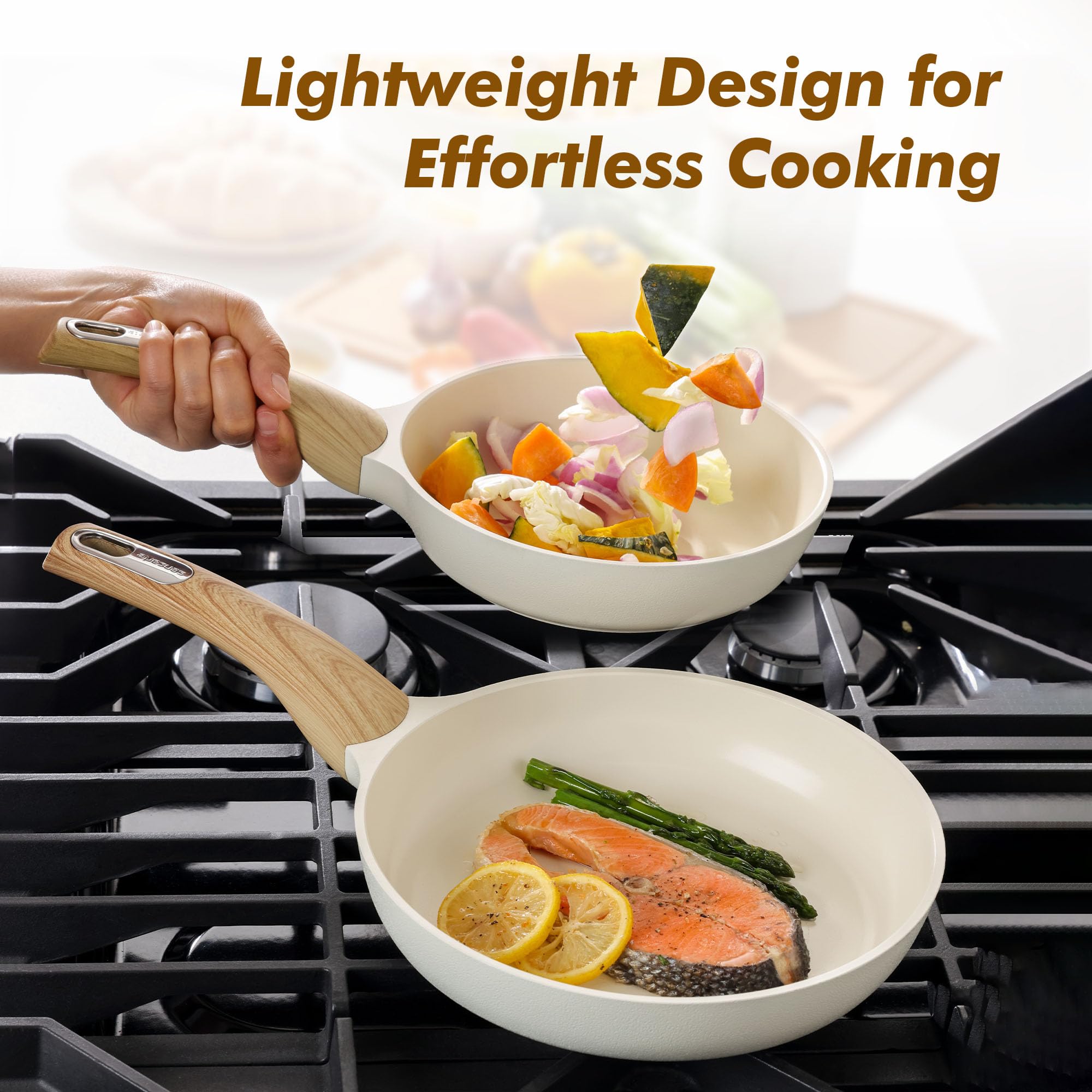 SENSARTE Petite poêle à frire antiadhésive en céramique 20,3 cm, blanc | Poêle à omelette saine avec revêtement en céramique, non toxique, sans PFOA/PFAS/PTFE, compatible avec induction