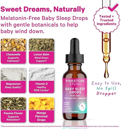Miniatura 2 de Pink Stork Gotas para dormir para bebés, apoyan naturalmente el sueño sin melatonina para bebés, niños pequeños y niños, ayudan a dormir con