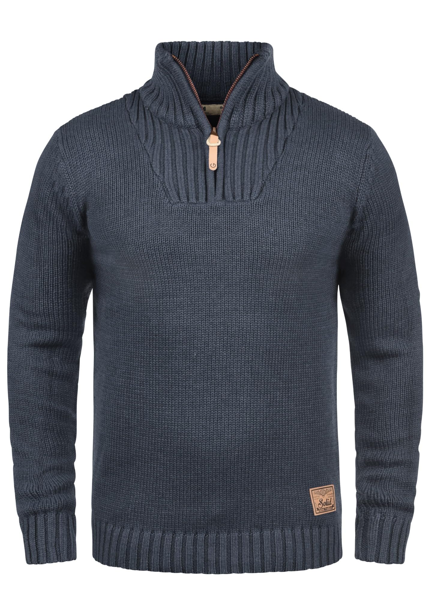 Solid Petro Men's Jumper Chunky Knit Pullover Troyer with Zipper, Size:XL, Colour:Insignia Blue Melange (8991)