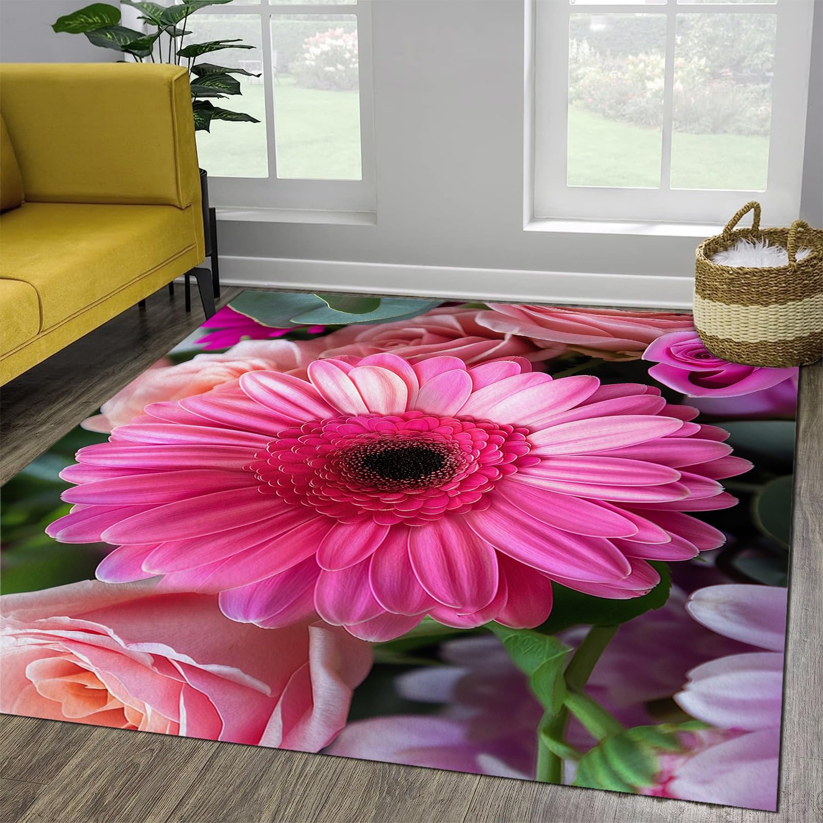 Dywan Kwiaty i Stokrotki - Można prać w pralce Miękki Wygodny Antypoślizgowy Duży do Sypialni Salon Jadalnia Jasny kolor 180 x 240 cm