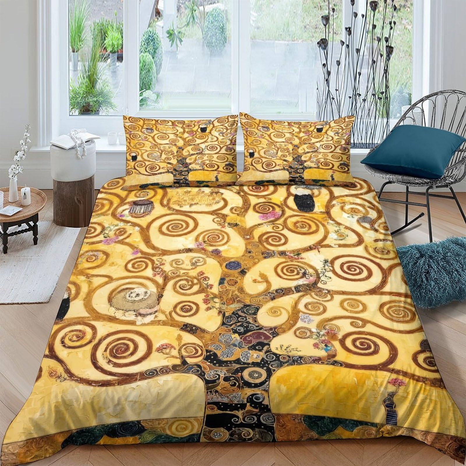 Ctjqhvkz Style-5 3D Printed Golden Tree Of Life Fitted Sheet Microfiber Soft Bed Cover Abstract Swirl Art For Bedroom Decor Single（135X200cm）