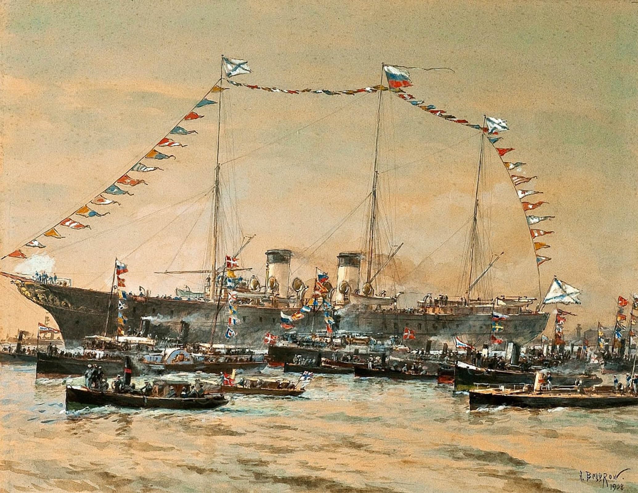 SERENDIPITP Vintage Picture Print on Canvas Wall Art Poster Emperor Nicholas Ii Visiting His Yacht Polestar by Aleksandr Karlovich Beggrov Artwork Print Poster for Wall Decor 60x90cm