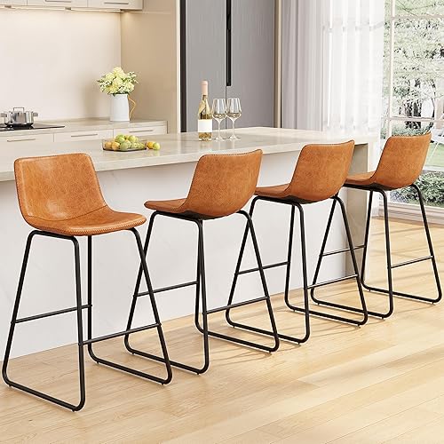 Miniatura 8 de Bar Stools Set of 2, PU Leather Counter Height Bar Stools, 26" Modern Barstools with Metal Legs and Footrest, Urban Armless Dining Chairs with