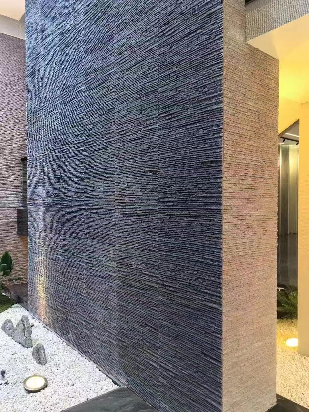 3D Stone Wall Panels Soft Textured Concrete Exterior Wall Tile for Home Décor (Black)