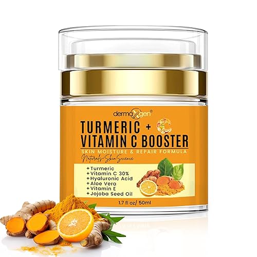 Cúrcuma + 30% vitamina C Face Glow Booster Hidratante y Crema Reparadora de la Piel - con ácido hialurónico, ingredientes orgánicos - Hidratante