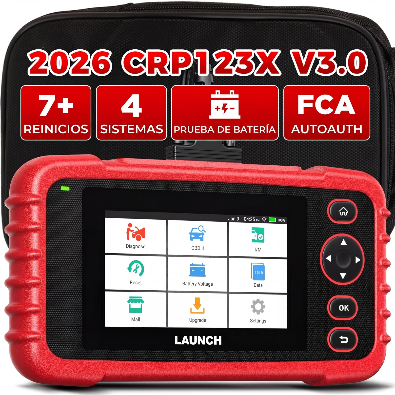 LAUNCH CRP123X V3.0 64G - Dispositivo de diagnóstico profesional OBD2 para todos los coches y marcas - Diagnóstico de 4 sistemas con reinicio: servicio de aceite EPB DPF, prueba de batería SAS/BMS