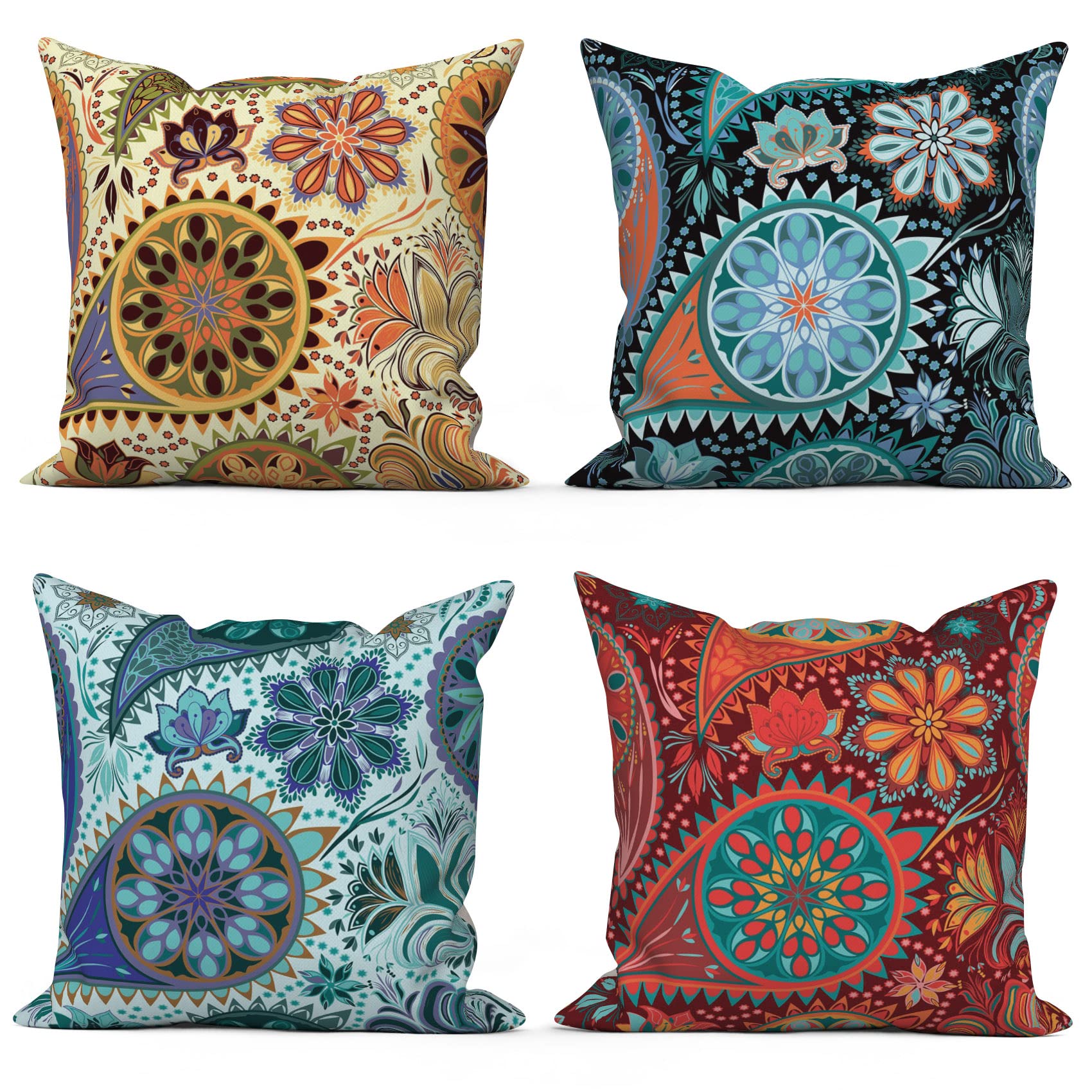 ASDCXZ Boho Cushion Cover 45x45 cm 4pcs Set, Boho Datura Flower Texture Pattern Beige Blue Sofa Cushion Cushion Covers Cushion Cover Washable Polyester Flax Textile Upholstery Pillow Cushion Cover — image 1