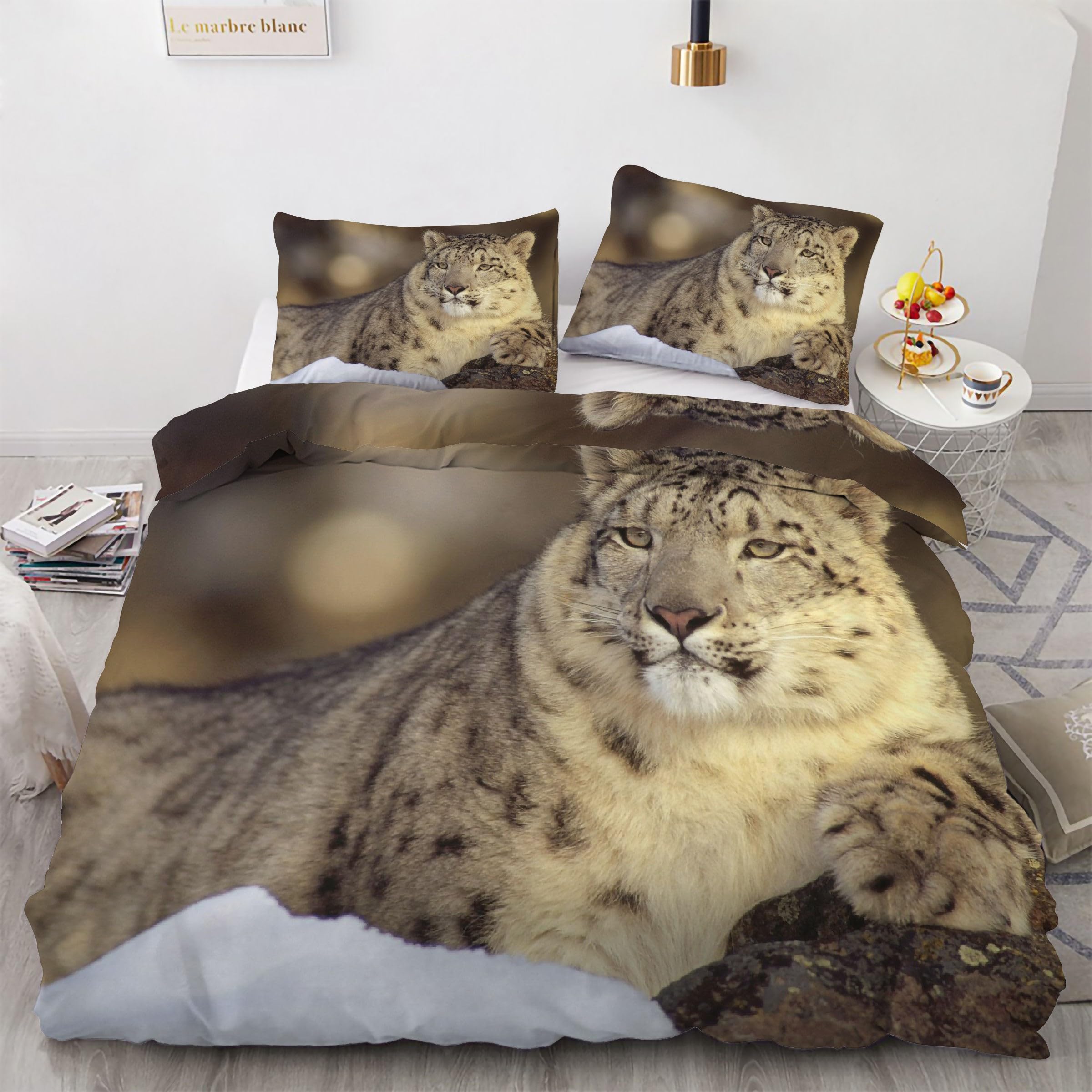 Parure de lit motif léopard housse de couette 220x240 microfibre haut confort