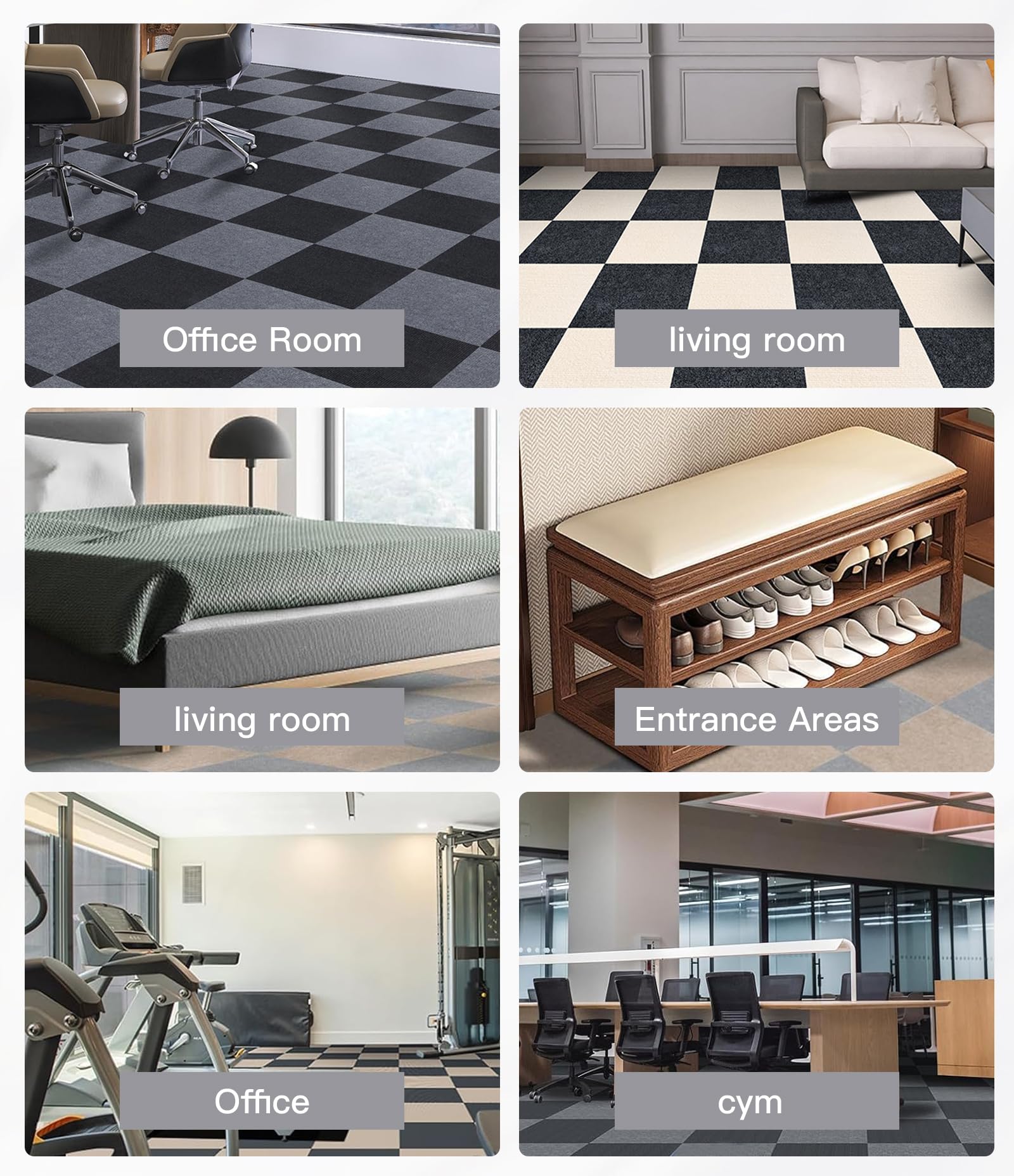 Azulejos de alfombra autoadhesivos, 30 x 30 cm, juego de 10 unidades, 0,9 m², alfombra con respaldo, autoadhesiva, alfombra resistente para el hogar, oficina, comercio, gris claro