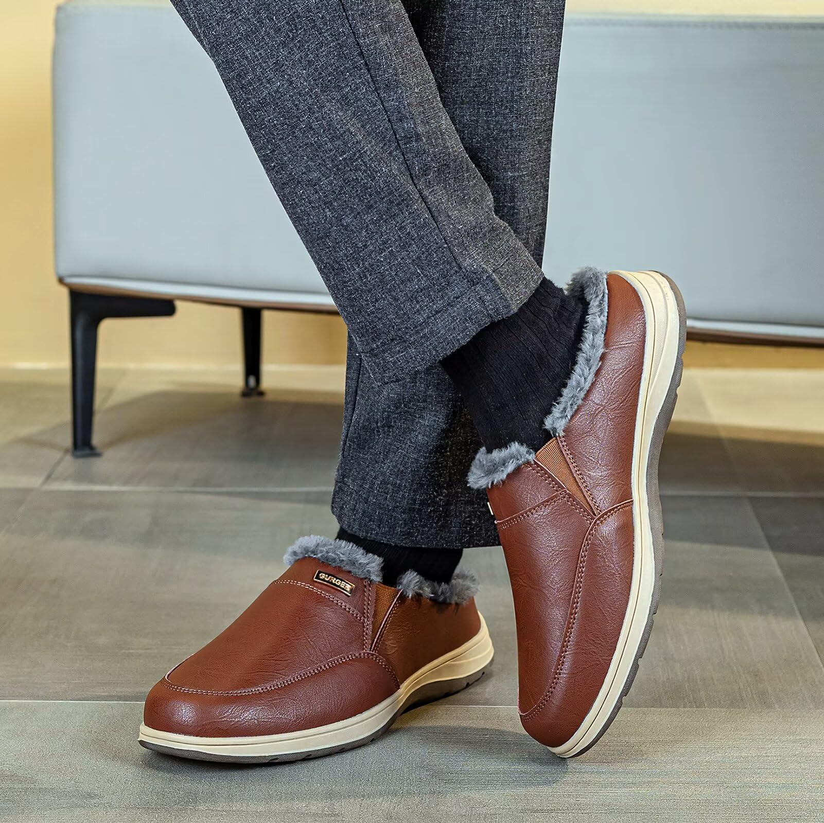 Chaussons Homme Cuir Hiver Chaud en Fourrure Mules et Sabots