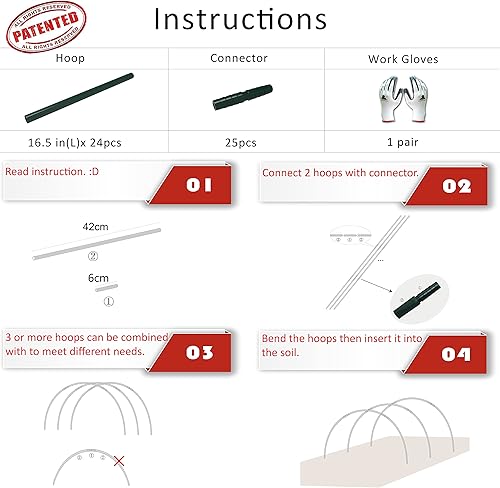Miniatura 3 de Gardzen Aros de jardín, aros de invernadero para camas elevadas, cubierta de fila, red de jardín, 72 unidades