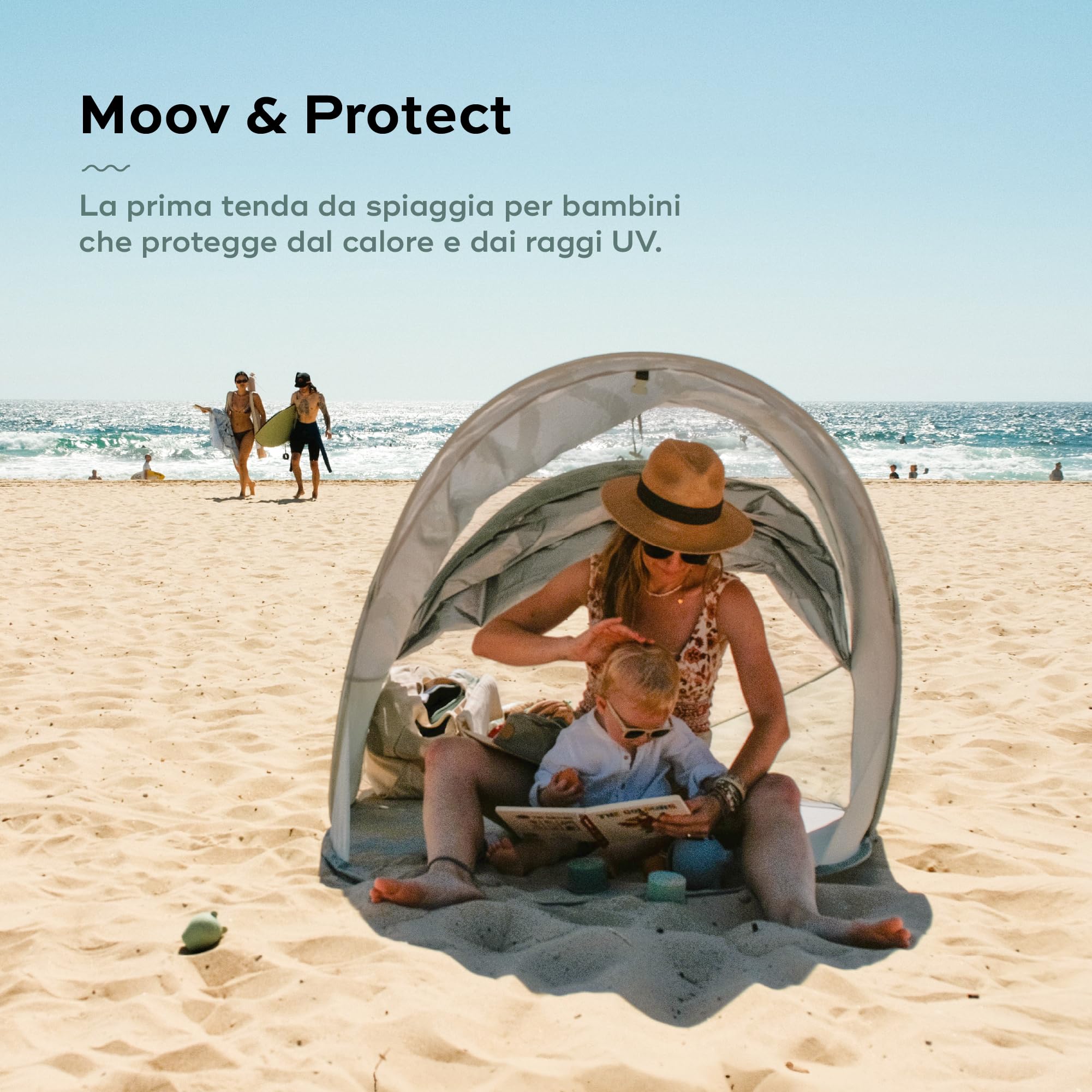 Babymoov Tenda anti-UV Moov & Protect - Alta protezione UPF 50+ - Tenda Rinfrescante - Grande Dimensione - Sistema Pop-Up - Zanzariera