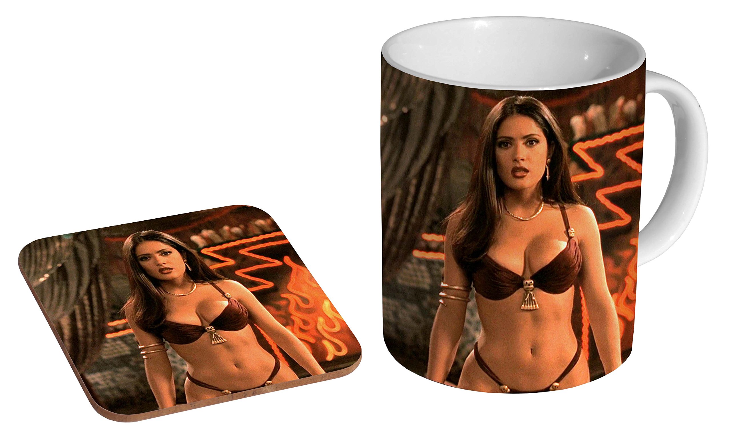 Mugmart White Salma Hayek From Dusk Till Dawn Ceramic Coffee Mug + Coaster Gift Set …