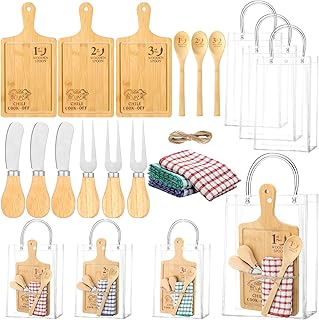 Patelai Set of 3 Chili Cook off Trophies Chili Cook off Prizes 1st 2nd 3rd Bamboo Cheese Board Butter Knives Fork Spoon Plaid Towel Gift Bags Competition Gifts for Men Women Festivals Decorations