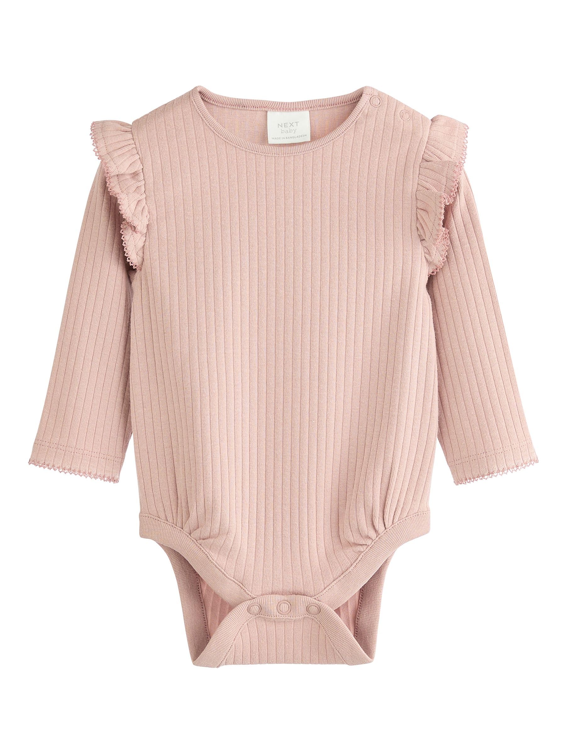 NEXT Bambina Confezione da 4 body a maniche lunghe con volant da neonati | Neonato, Standard, Button, Lavabile in lavatrice
