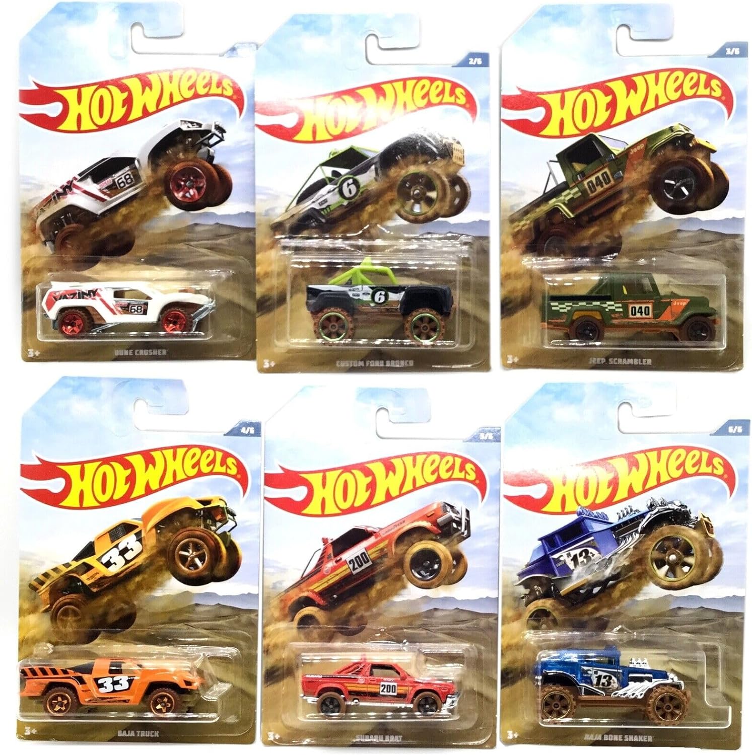 Hot Wheels 2019 Off Road Baja Truck Series Complete Set of 6 1/64 Scale Diecast Vehicles